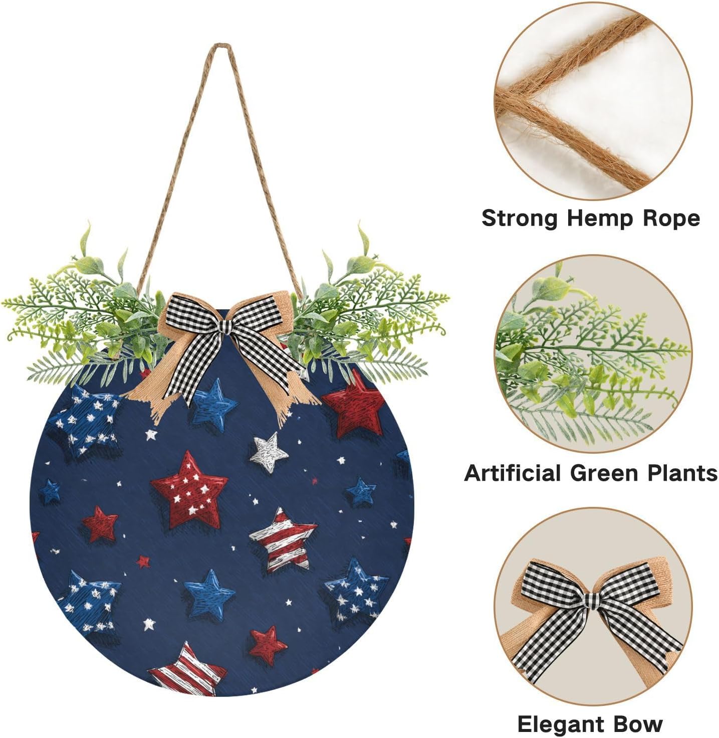 Patriotic White Blue Stars Door Wreath Decor