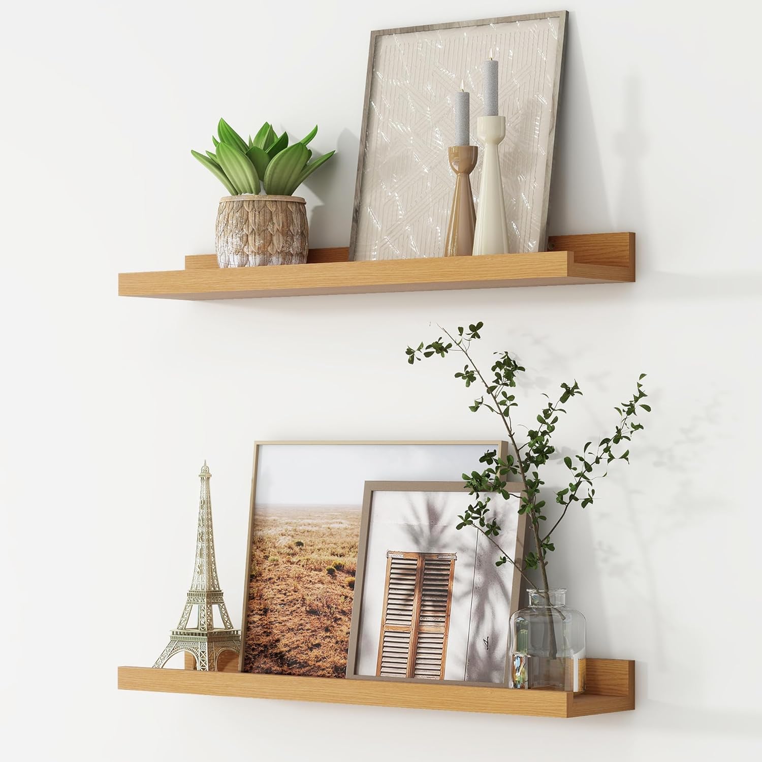 FLYJOE Floating Shelf Set of 2 24 Inches Natural Oak Bookshelf