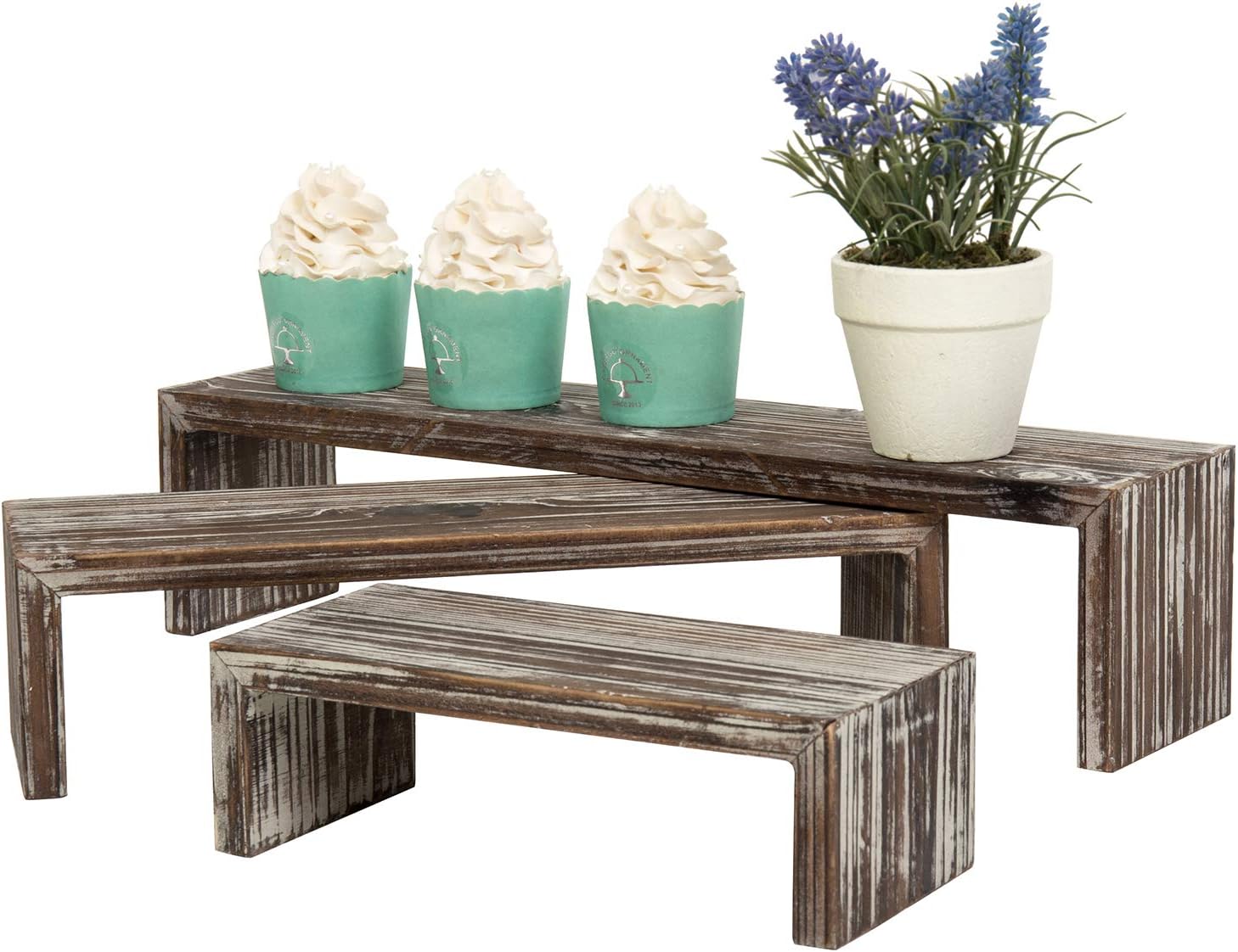 MyGift Tabletop Torched Wood Riser Stands Set of 3