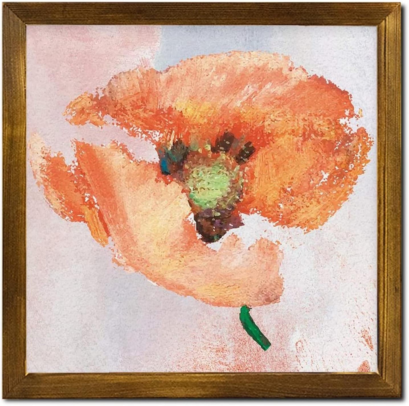 Retro Orange Hibiscus Flower Framed Wooden Sign 12x12 inch