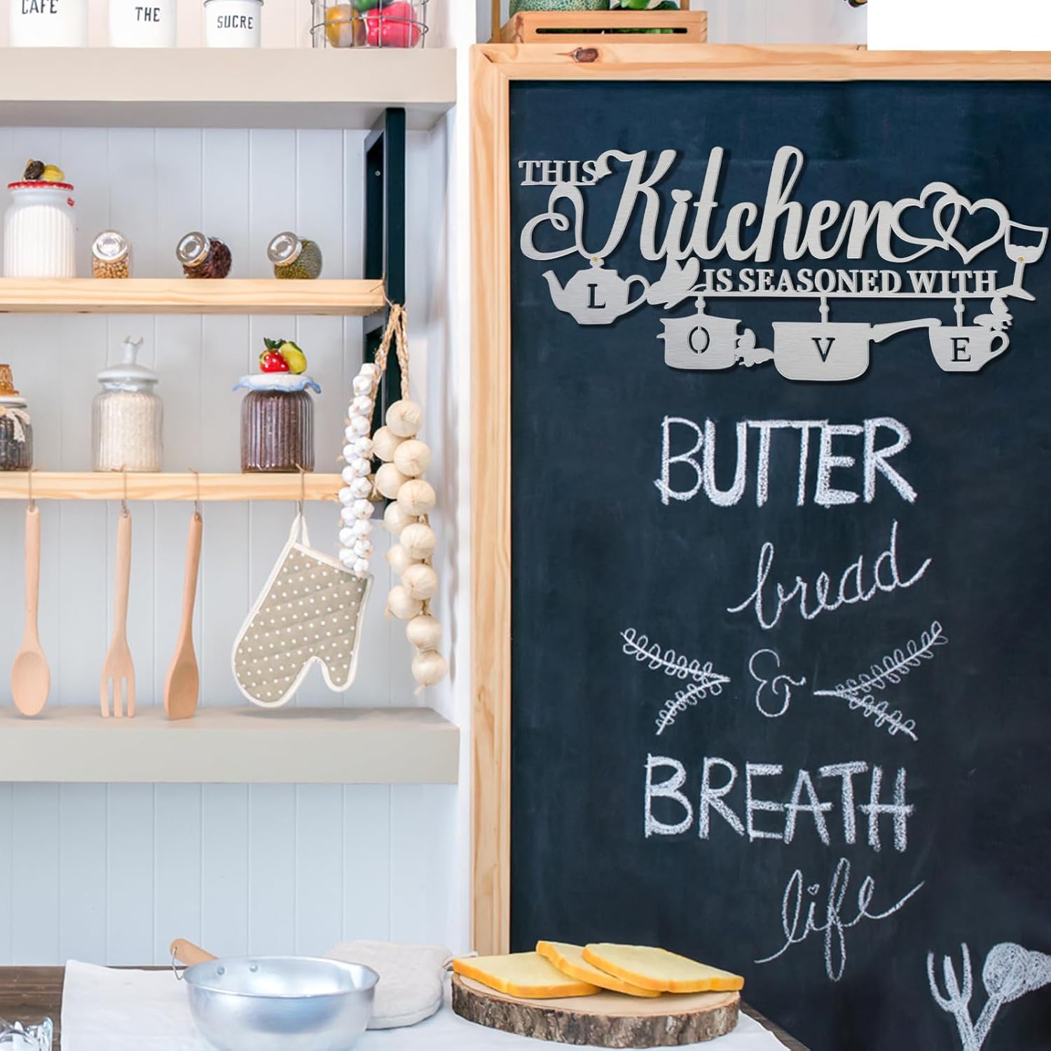 Metal Kitchen Wall Decor with Love Phrase Sign