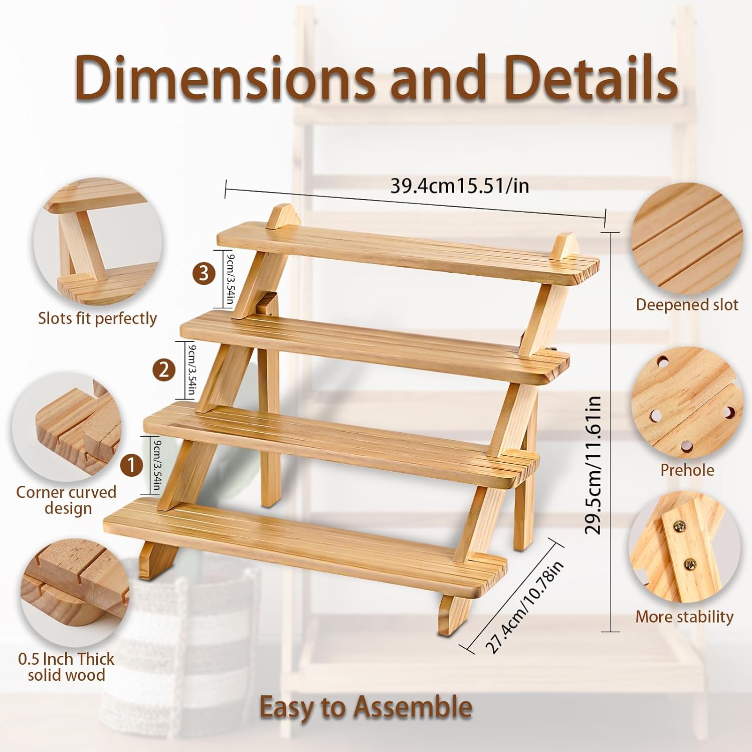 4 Tier Wooden Cupcake Display Stand with Risers