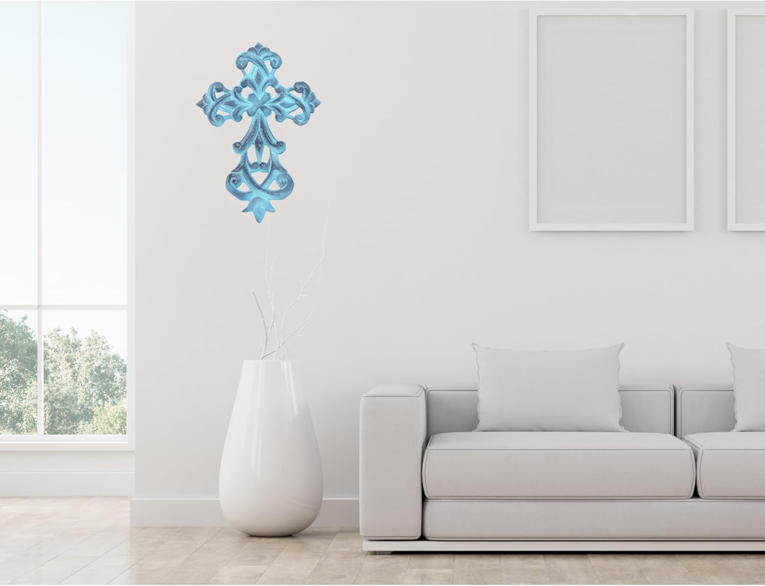 Castleore Wall Hanging Christian Cross Decor Blue Antique Finish