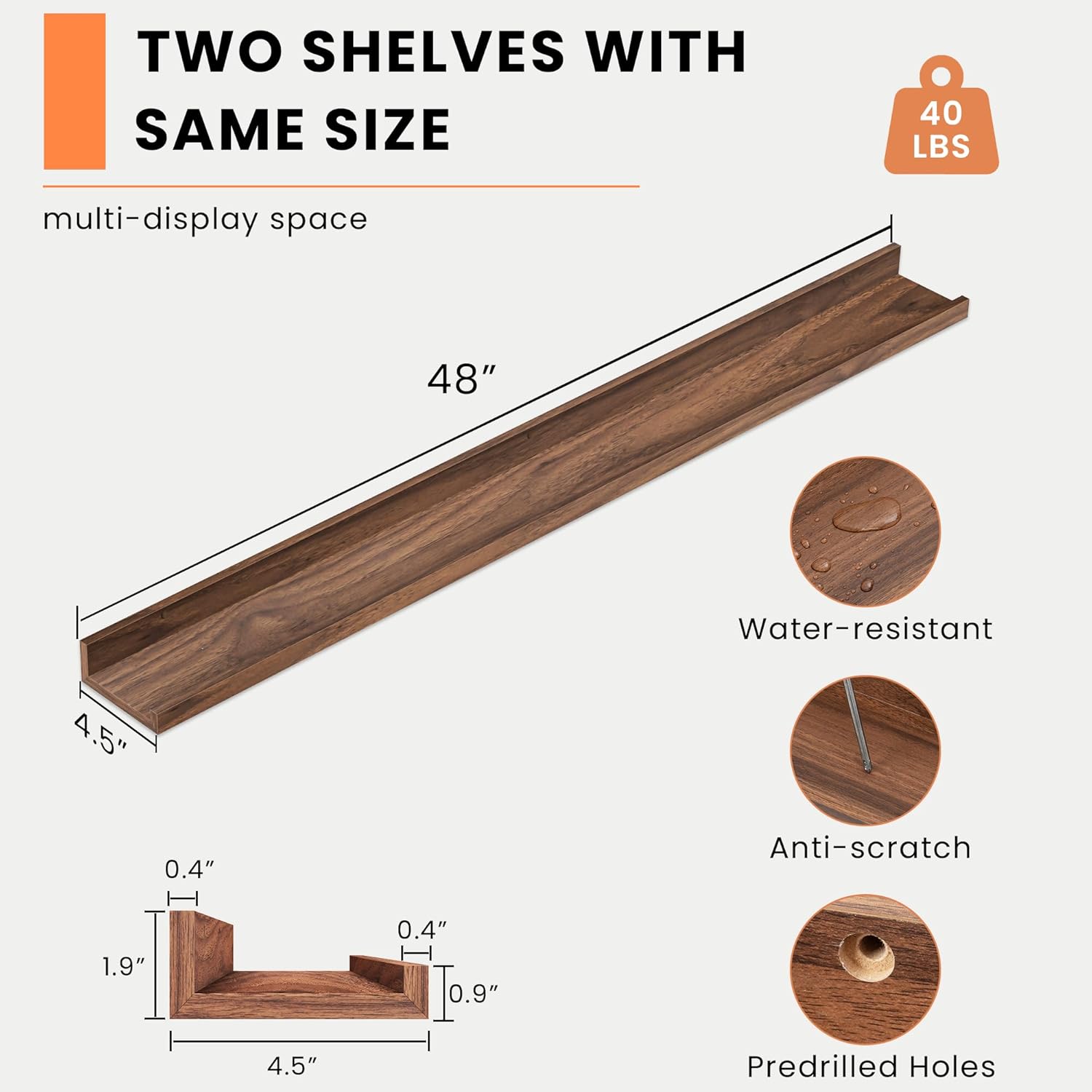 Heimlove Floating Shelf Set of 2 48 Inch WallMounted Picture Ledge