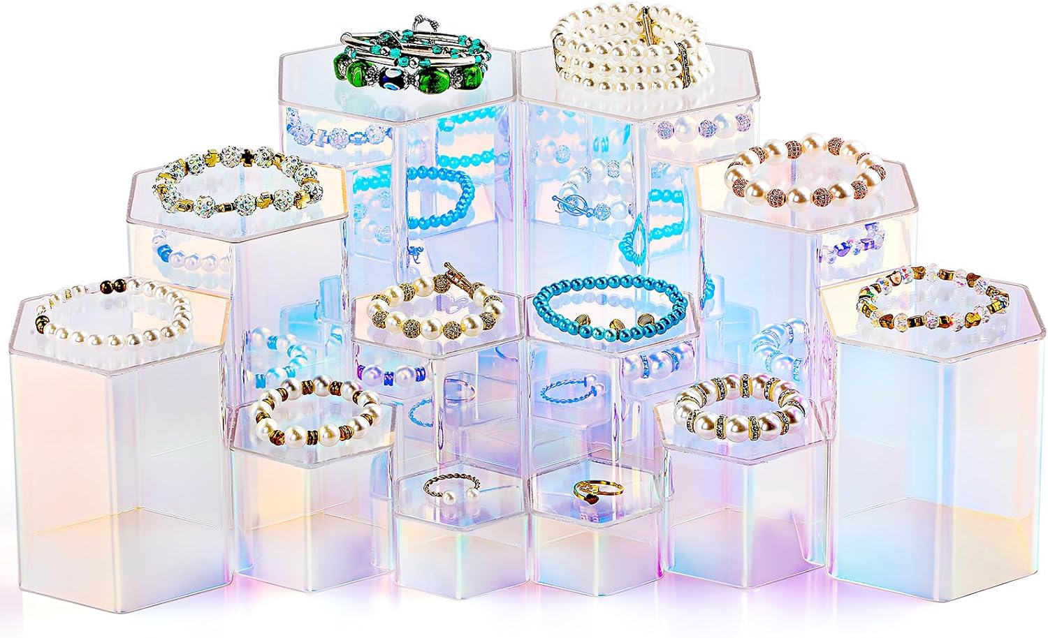 Jetec 12 Pcs Acrylic Hexagonal Jewelry Display Risers