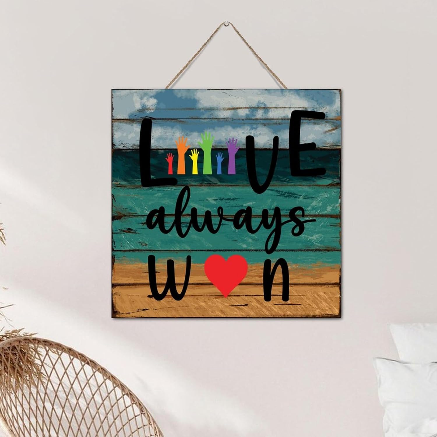 Love Always Win Wooden Wall Art Sign 12x12 Inch