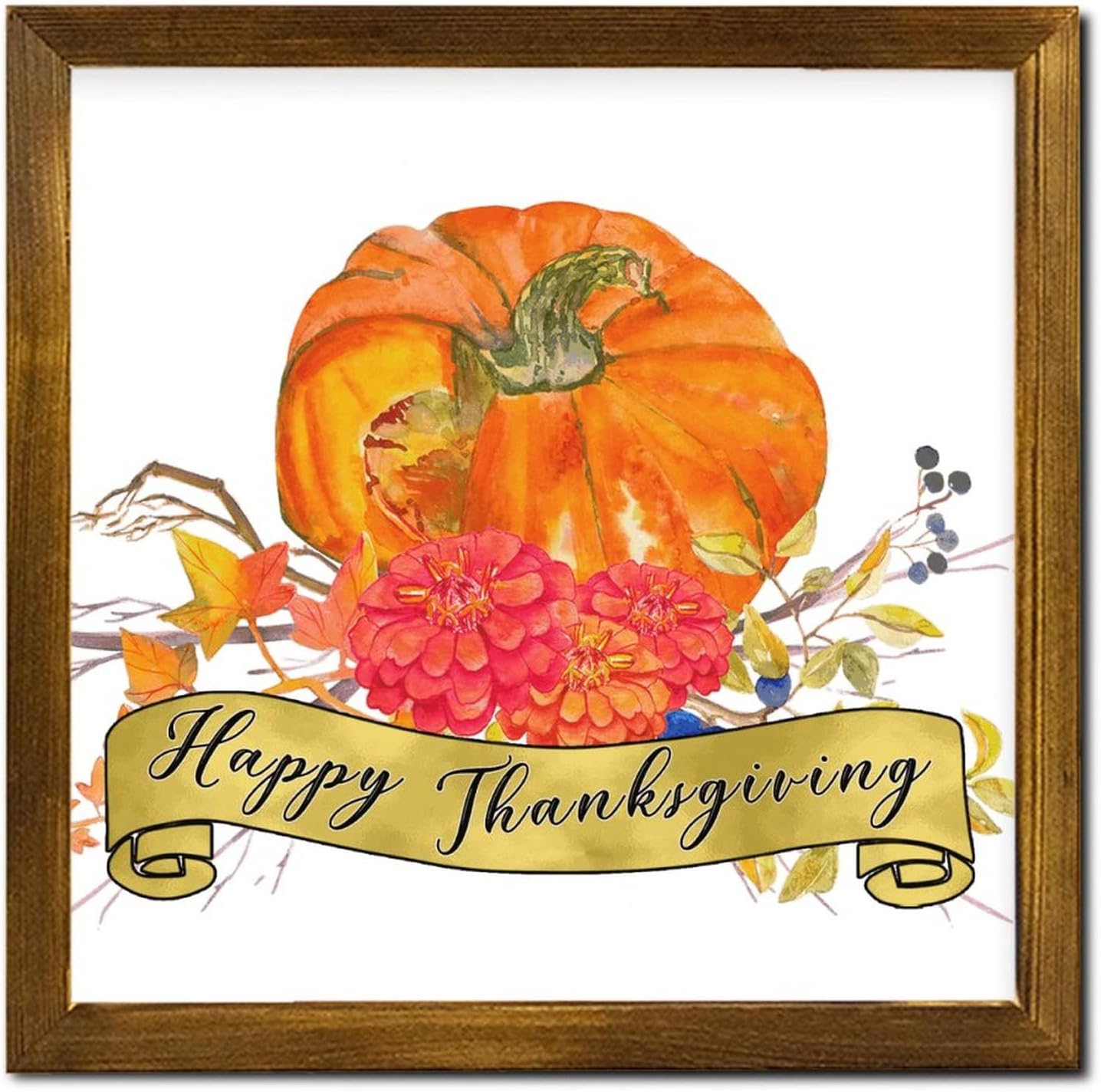 Happy Thanksgiving Framed Wood Wall Sign 12x12 Inch