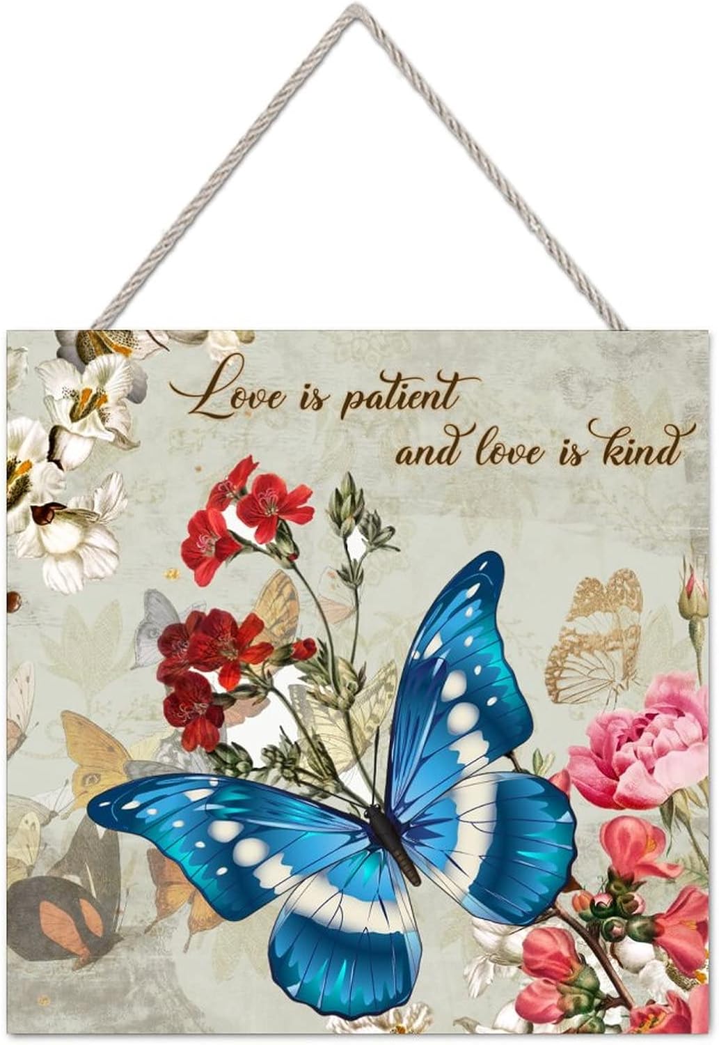 Farmhouse Wall Decor Love Is Patient Wood Plank Sign 16x16