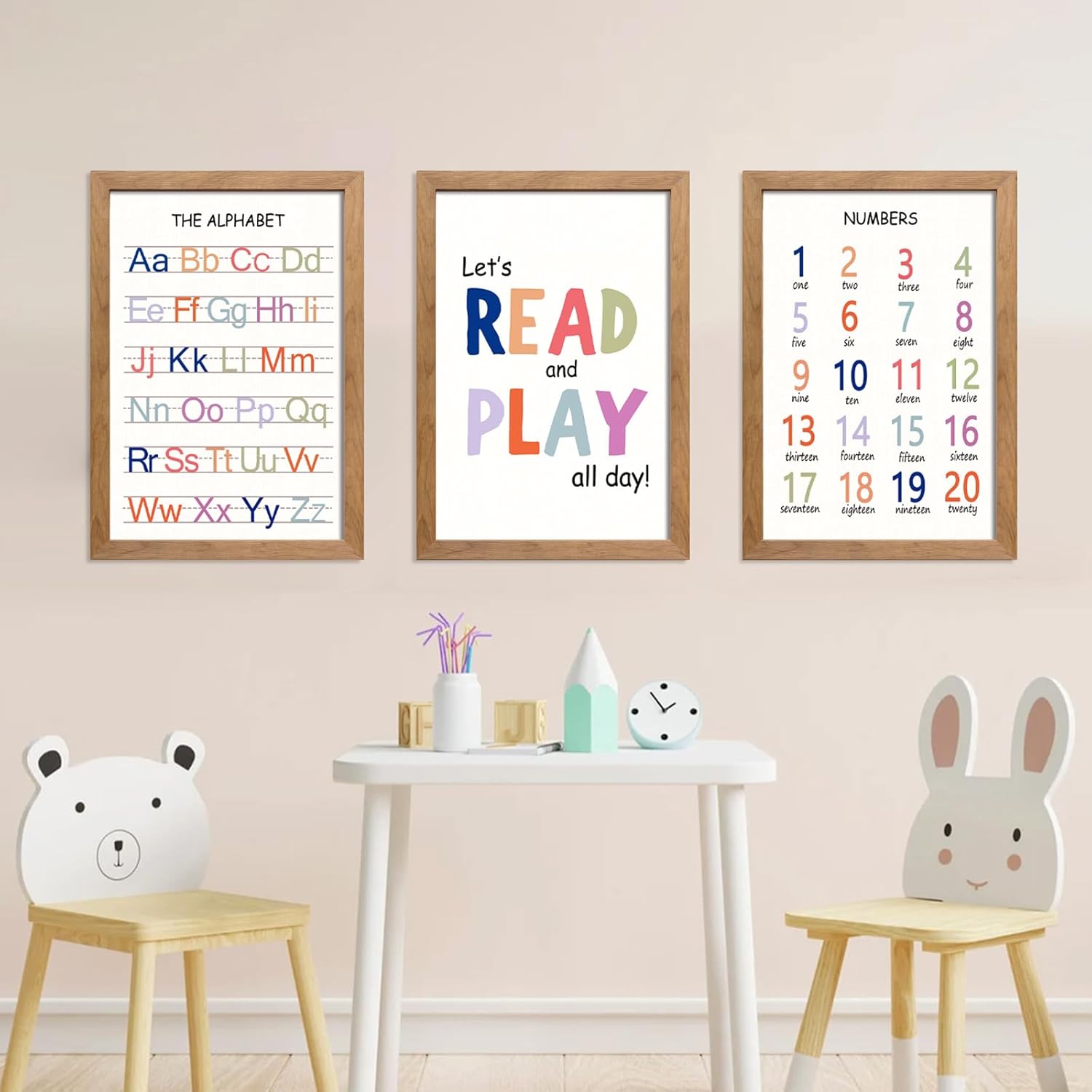 Cute Alphabet Numbers Wall Art Set of 3