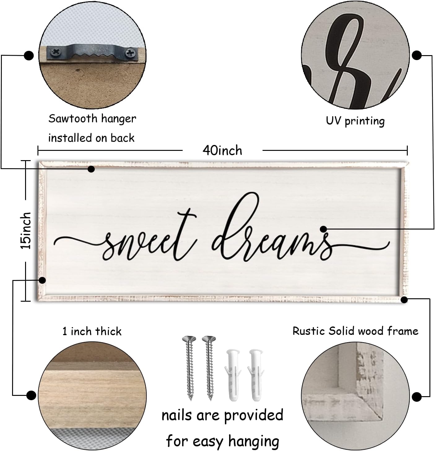 Sweet Dreams Wall Decor 40x15 Wood Rustic Sign