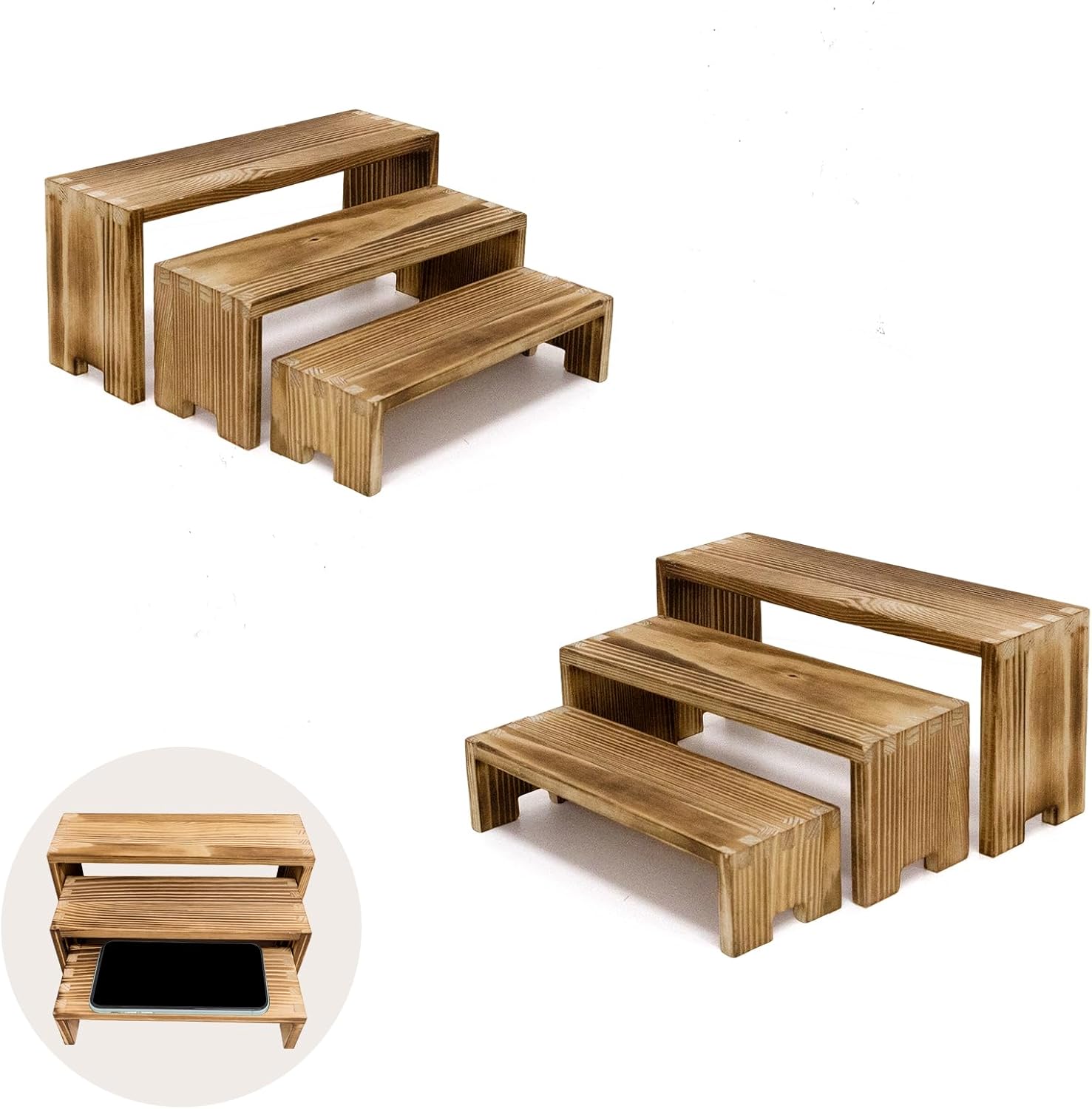 Yikaroeli 6 Piece 3 Tier Wooden Display Riser Stand