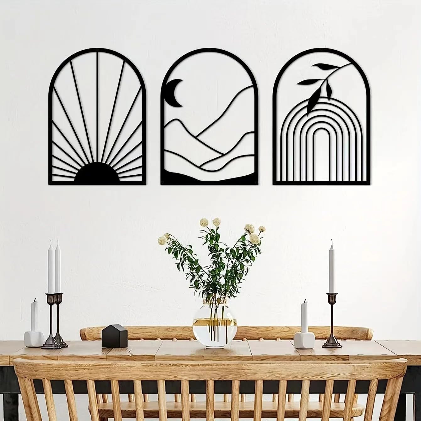 GSANMU Metal Wall Art Set - 3 pcs Minimalist Line Sculptures