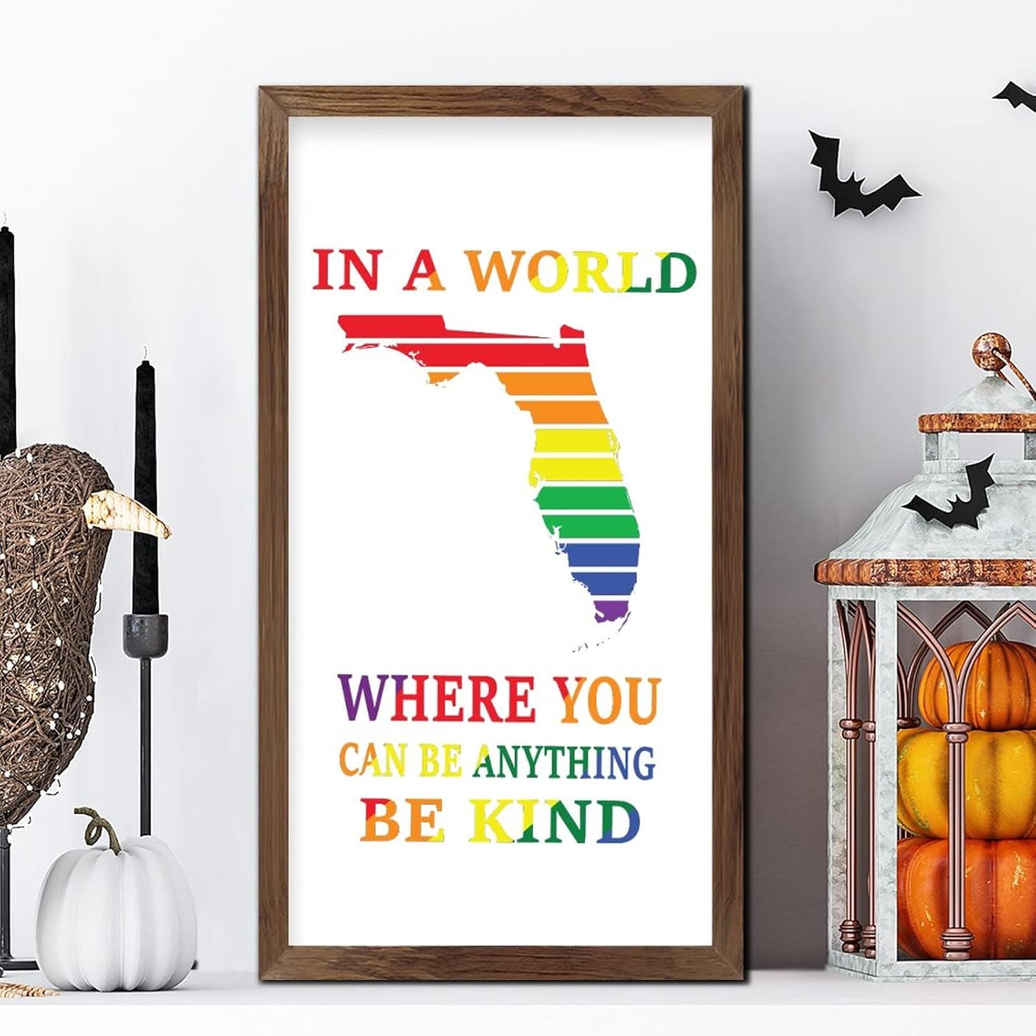 Rainbow Florida Map Wooden Wall Sign Farmhouse LGBTQ Decor