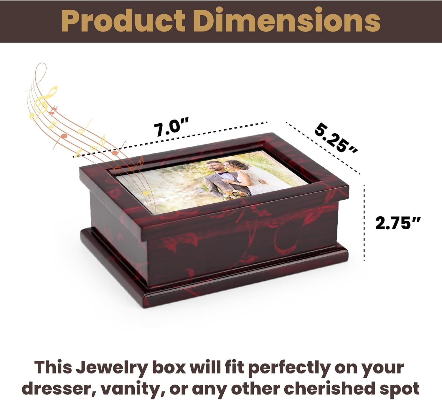 Modern 4x6 Photo Frame Musical Jewelry Box with Floral Motifs