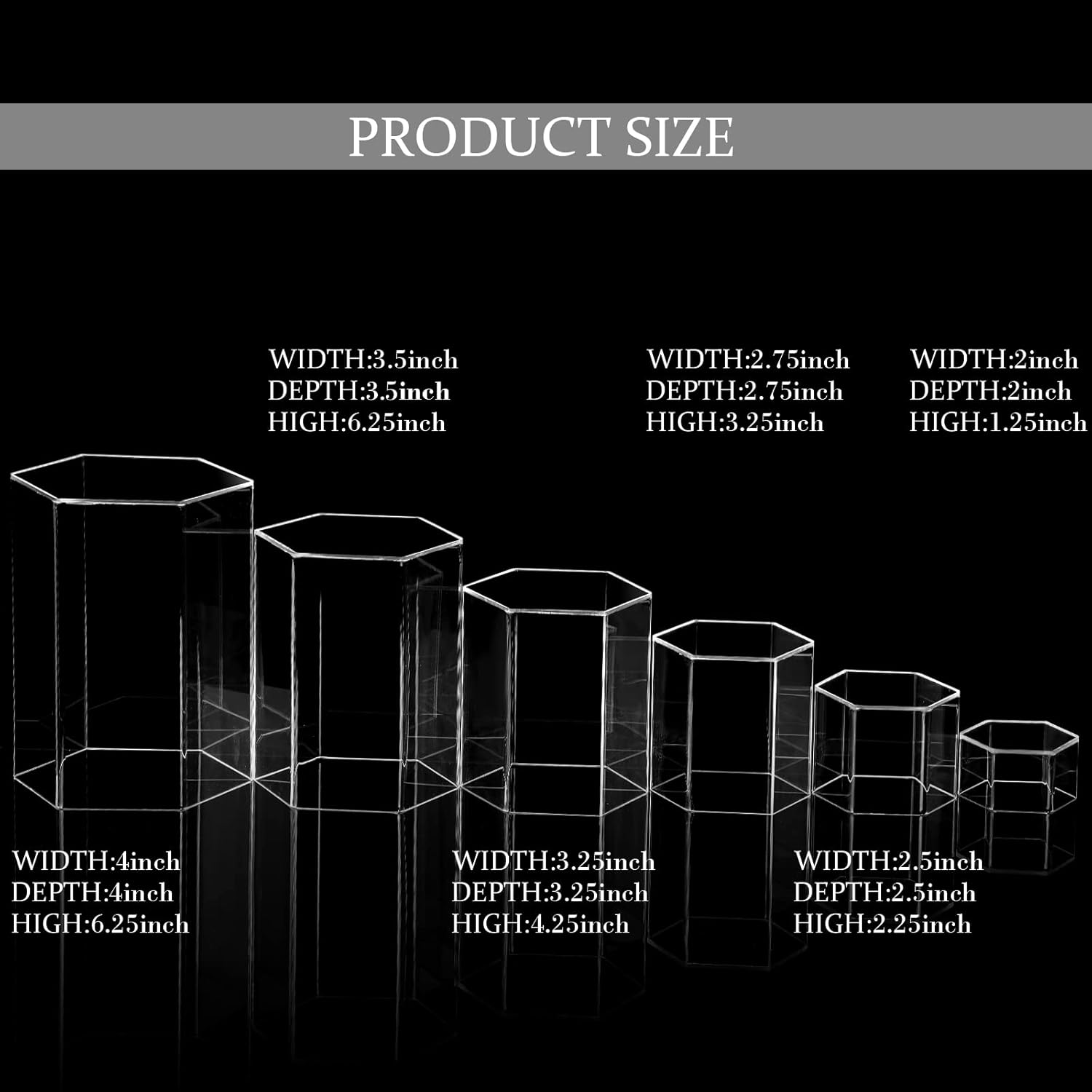 Jetec Hexagonal Jewelry Display Risers 6 Sizes Clear 12 Pieces