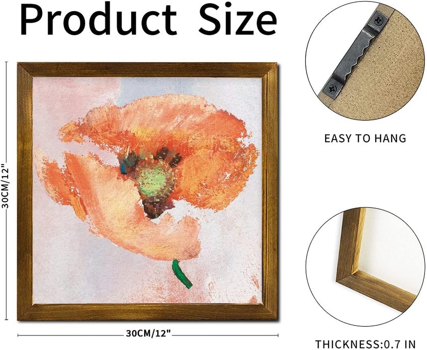 Retro Orange Hibiscus Flower Framed Wooden Sign 12x12 inch