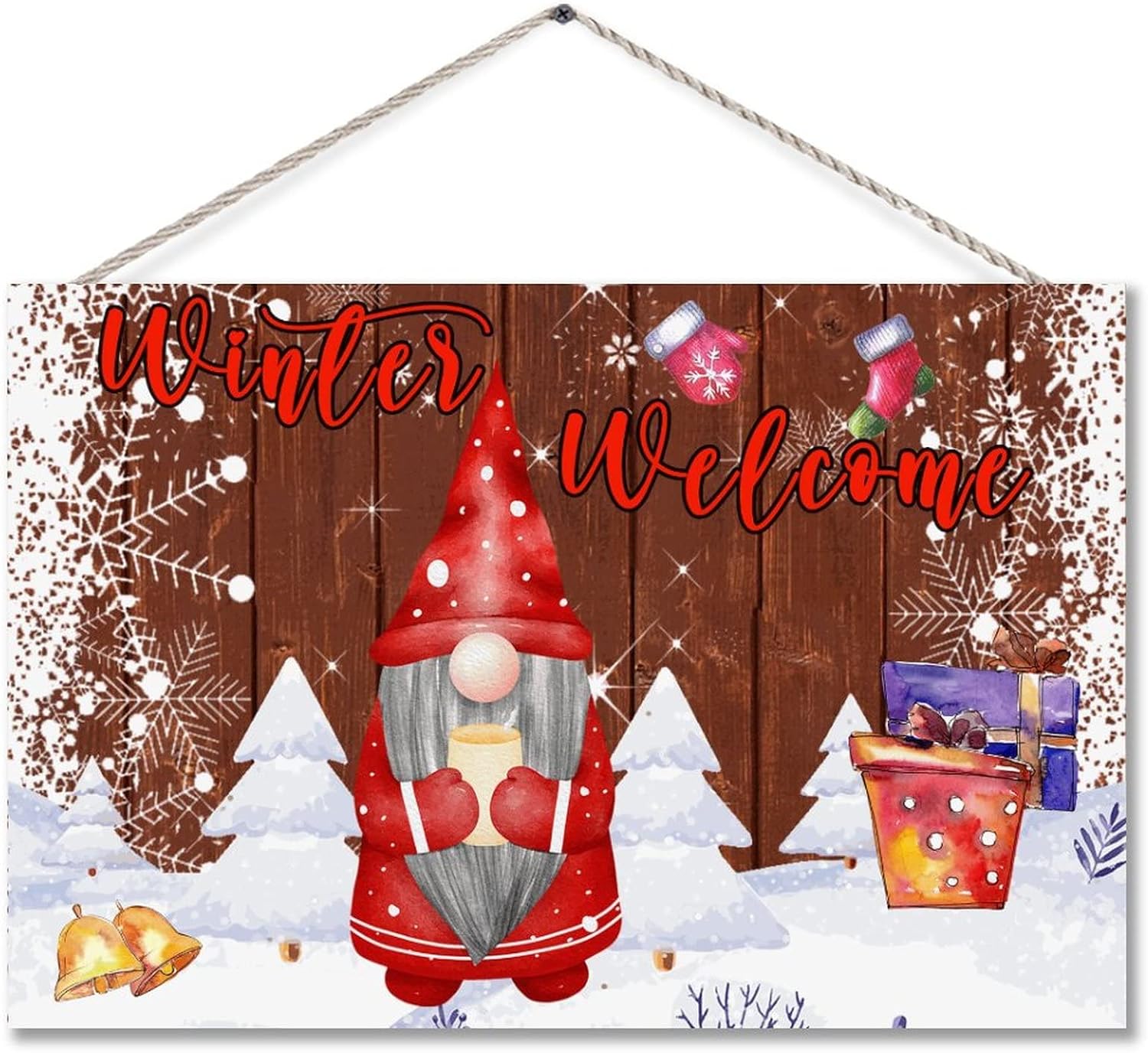 TEANFUN Winter Gnome Door Sign Wall Pediment