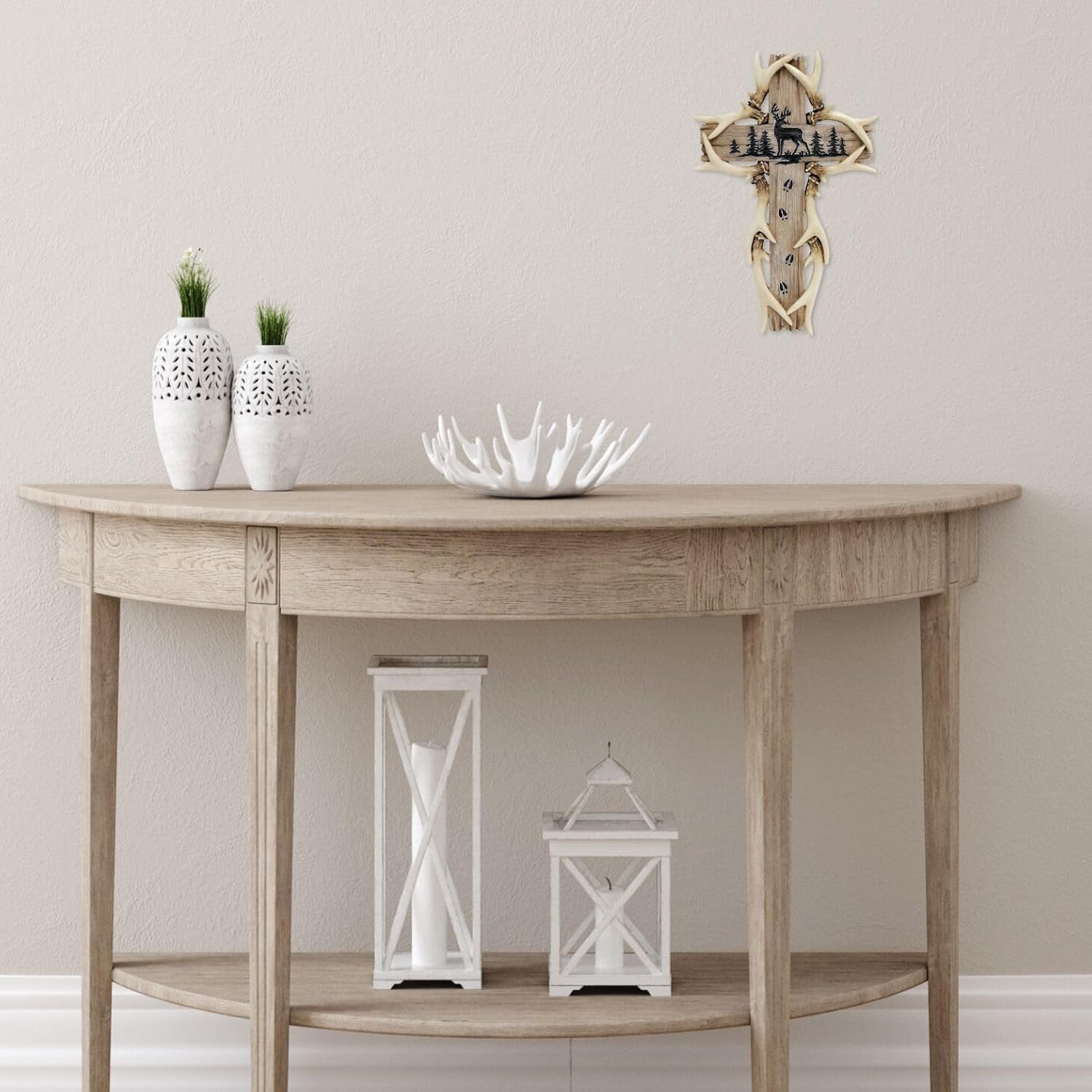 Rustic Deer Antler Wall Hanging Cross Decor