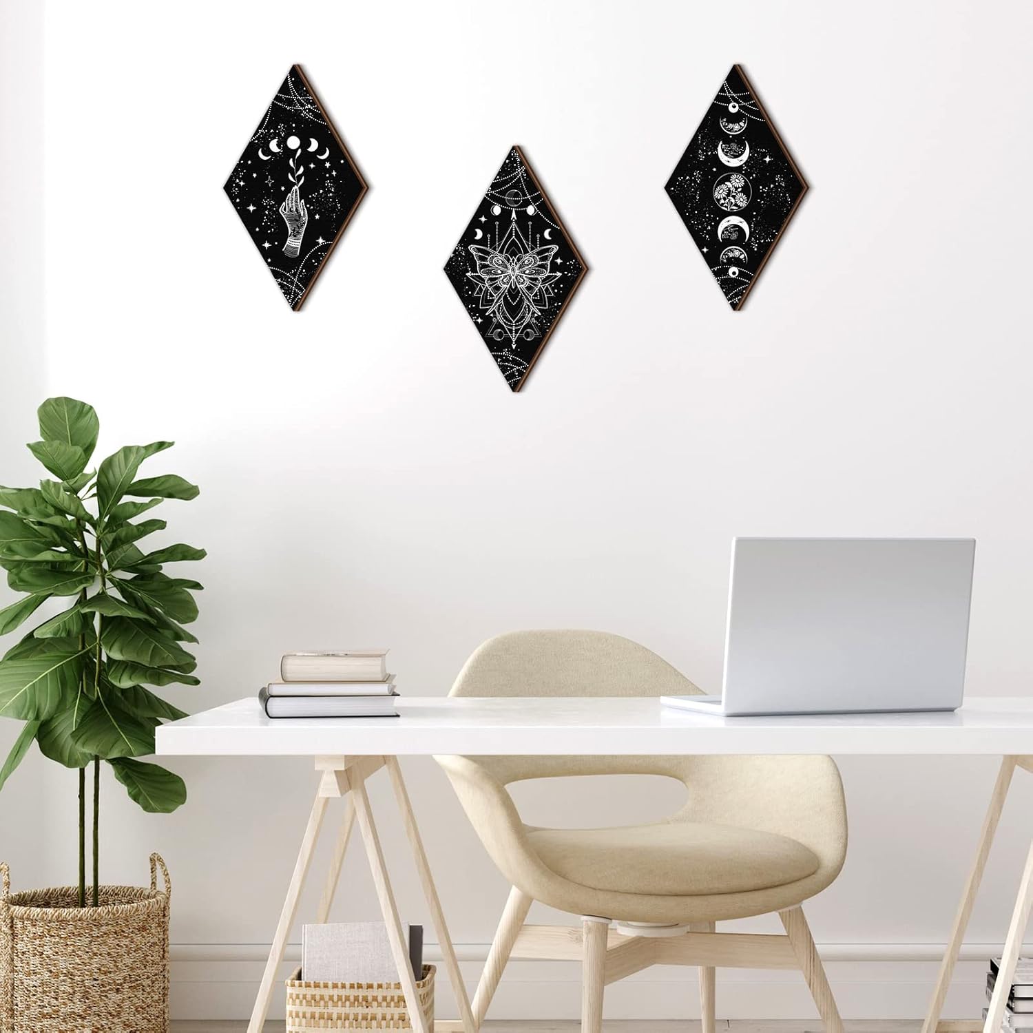 Ferraycle 3 Pcs Rustic Boho Moon Wall Art