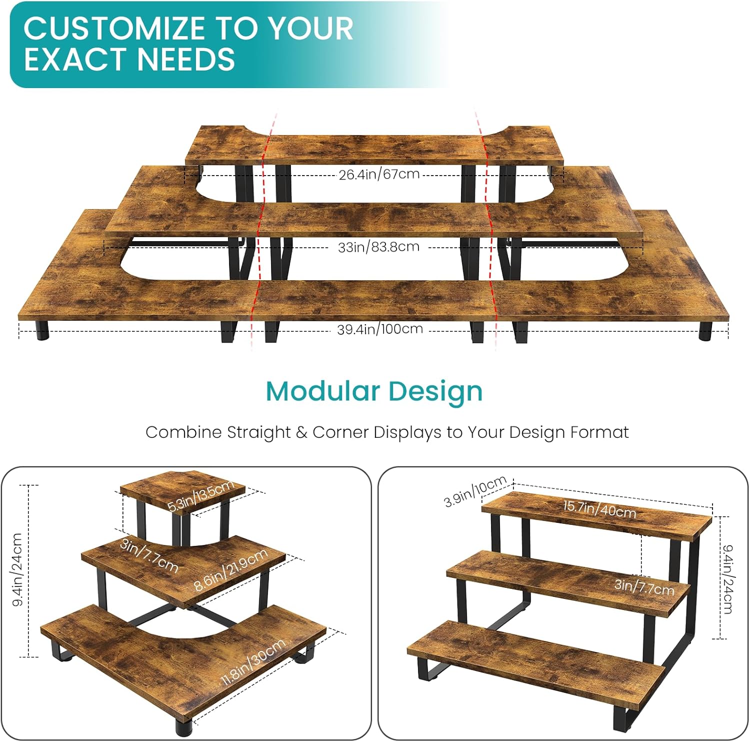 ELITEROO 3 Tier Wooden Display Riser Stand for Vendors
