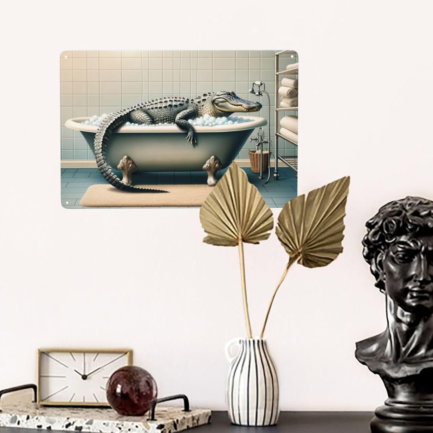 Quirky Alligator Bath Time Wall Art Decor