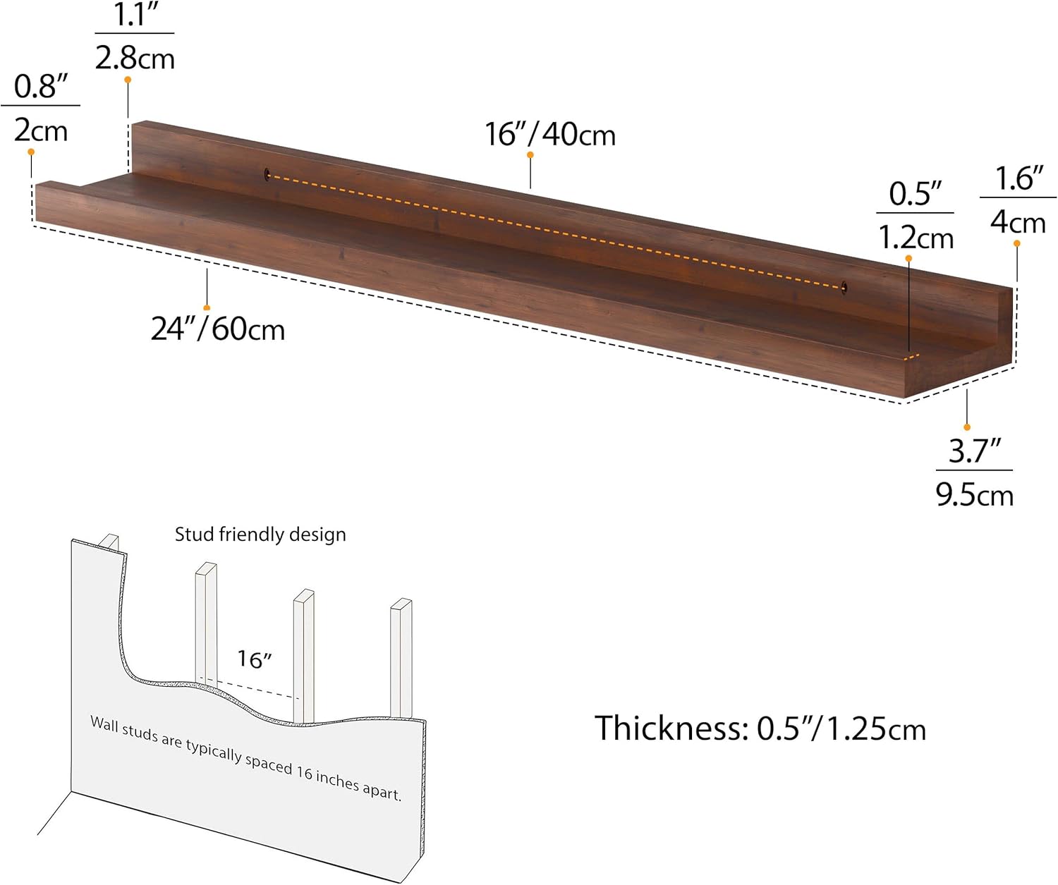 Wallniture Denver 24 Floating Shelves Set of 2 Walnut