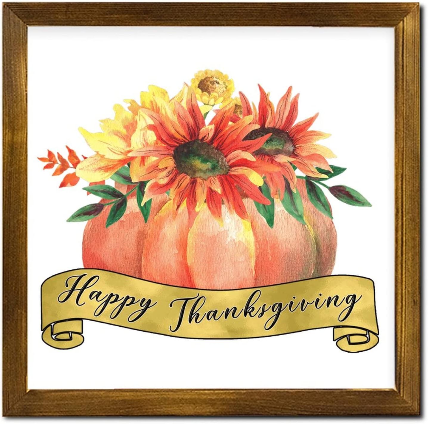 Happy Thanksgiving Wood Framed Sign 12x12 Inch