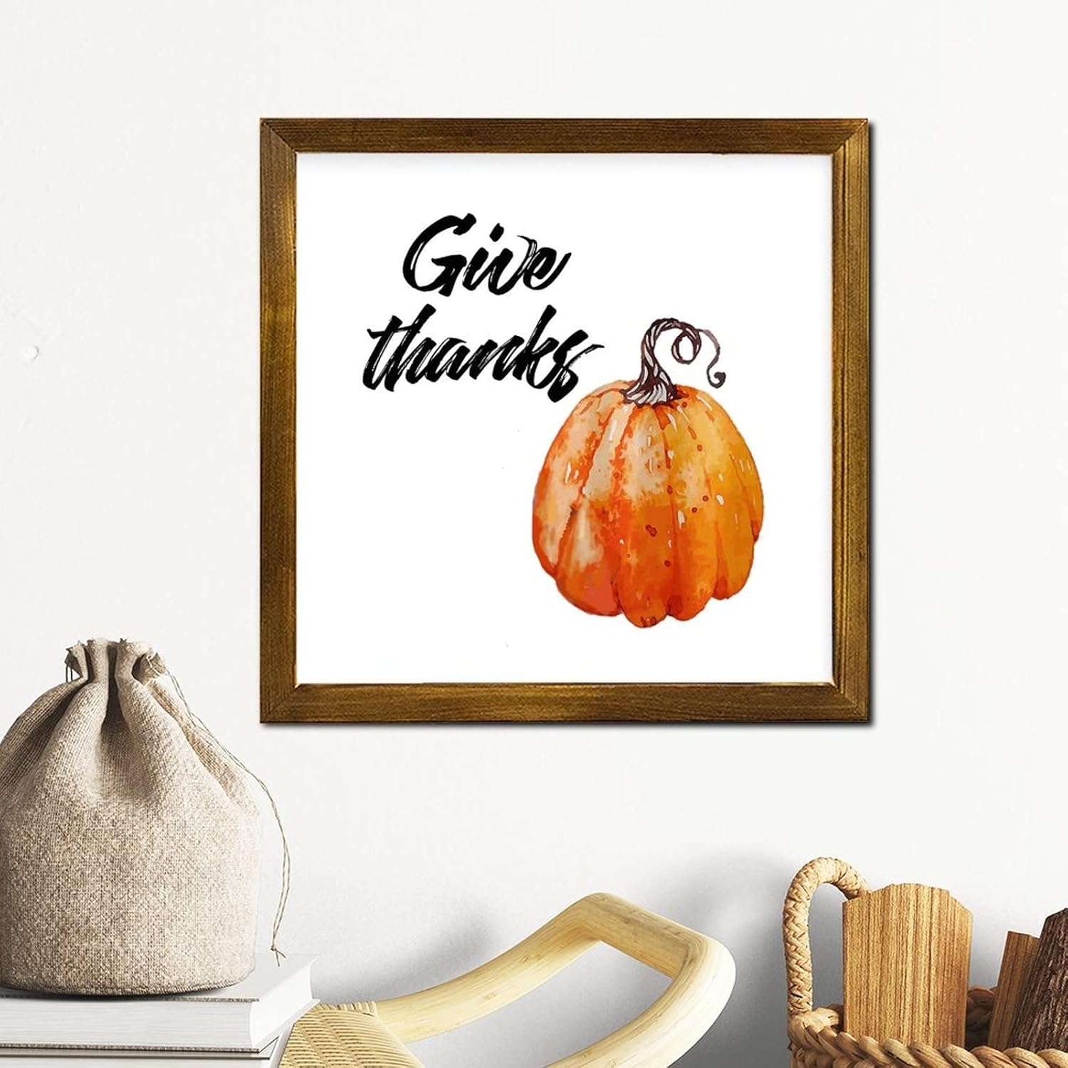 Thanksgiving Day Wood Framed Sign 12x12 Inch