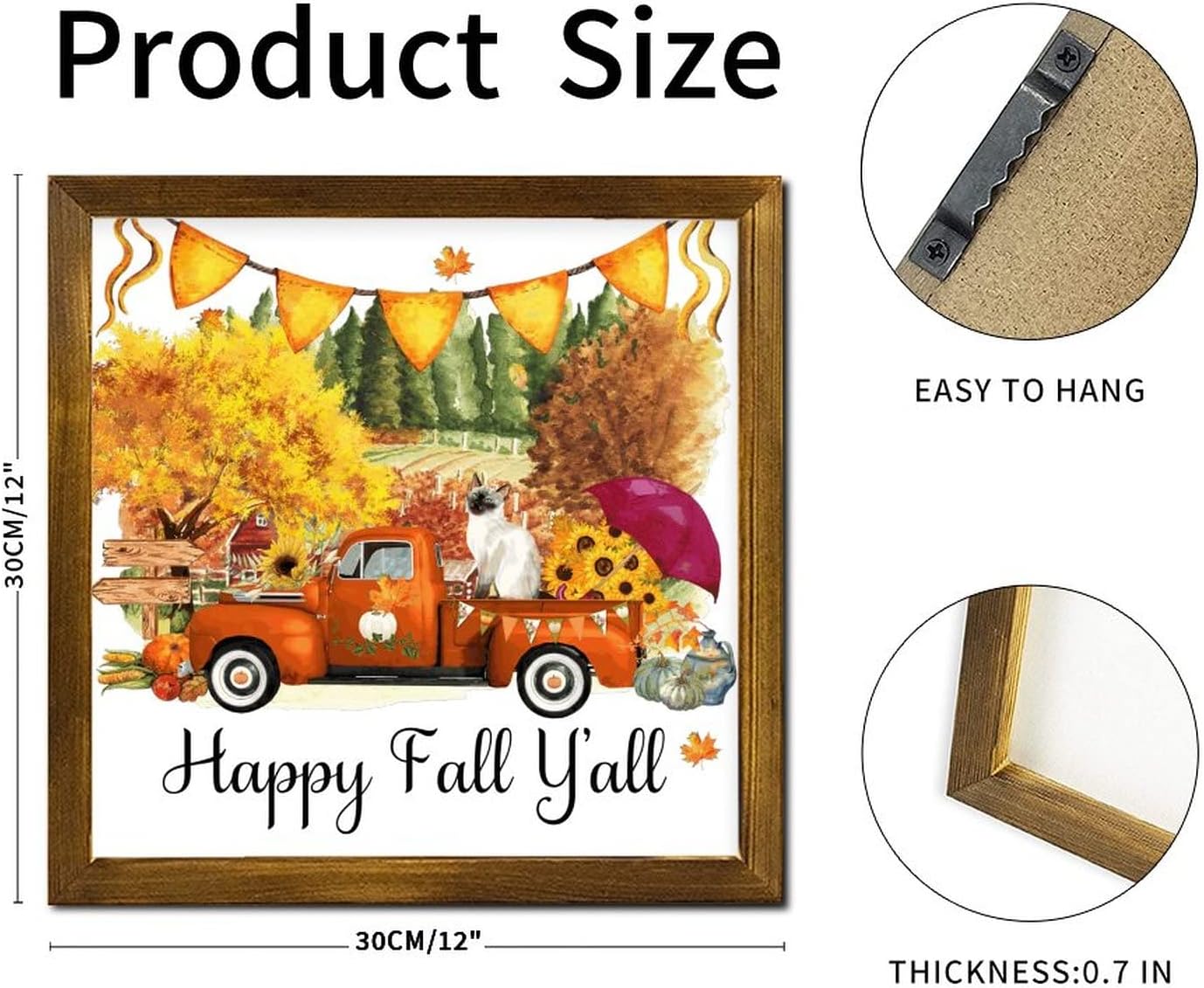 Happy Fall Yall Cat Orange Truck Wood Framed Sign