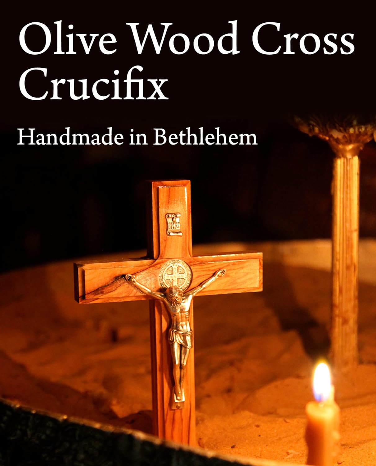 St Benedict Wooden Wall Cross in Olive Wood from Bethlehem