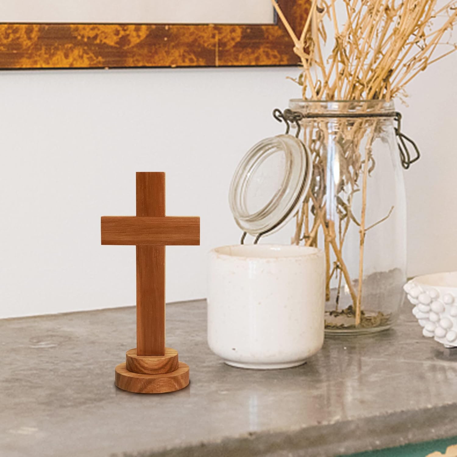 Attivolife Wood Cross Statue with Stand - Religious Christian Decor