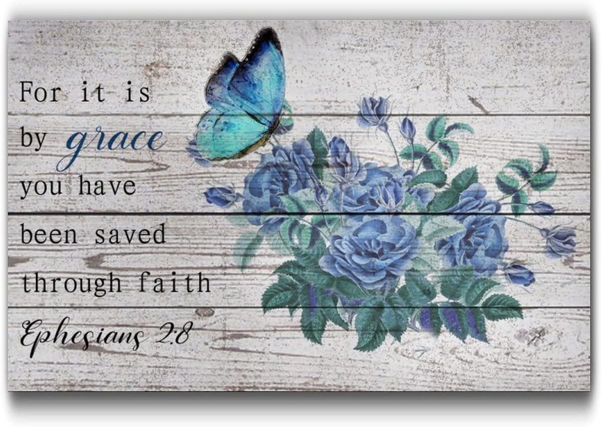 Blue Flower Wall Hanging Wood Plaque 12x16in