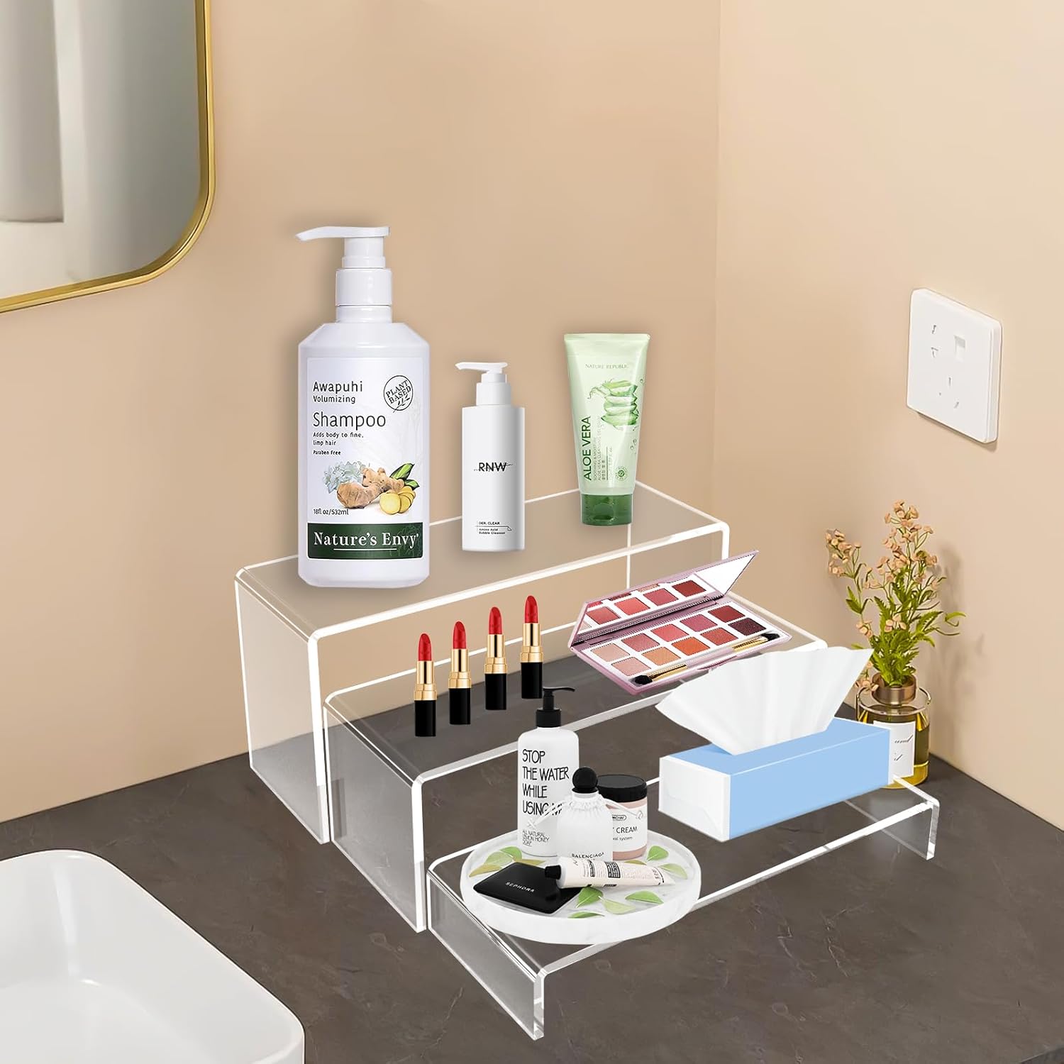 6 Piece Clear Acrylic Display Risers 3 Tier Stand