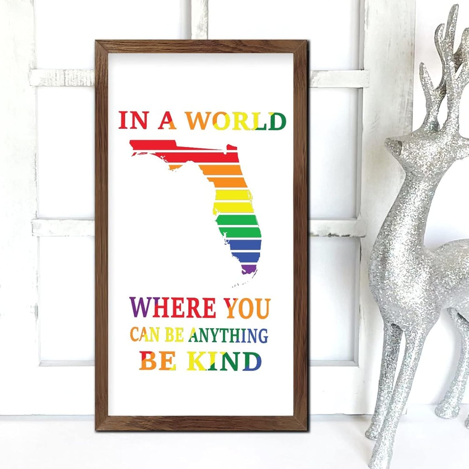 Rainbow Florida Map Wooden Wall Sign Farmhouse LGBTQ Decor