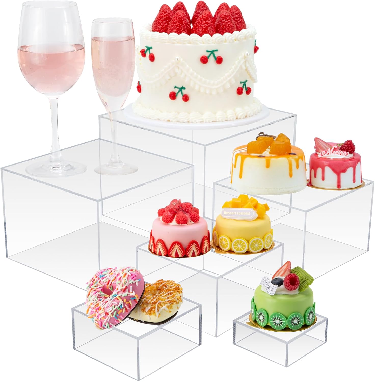 Cliselda 6Pcs Clear Acrylic Display Risers for Buffet Tables