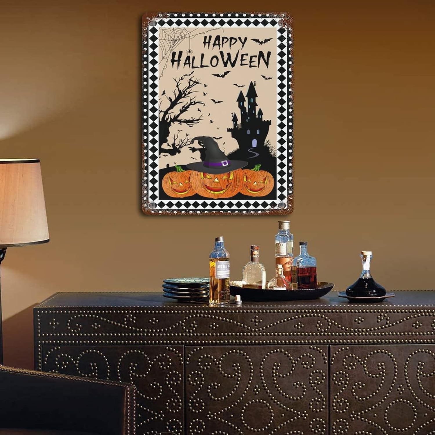 Metal Halloween Witch Hat Vintage Wall Sign