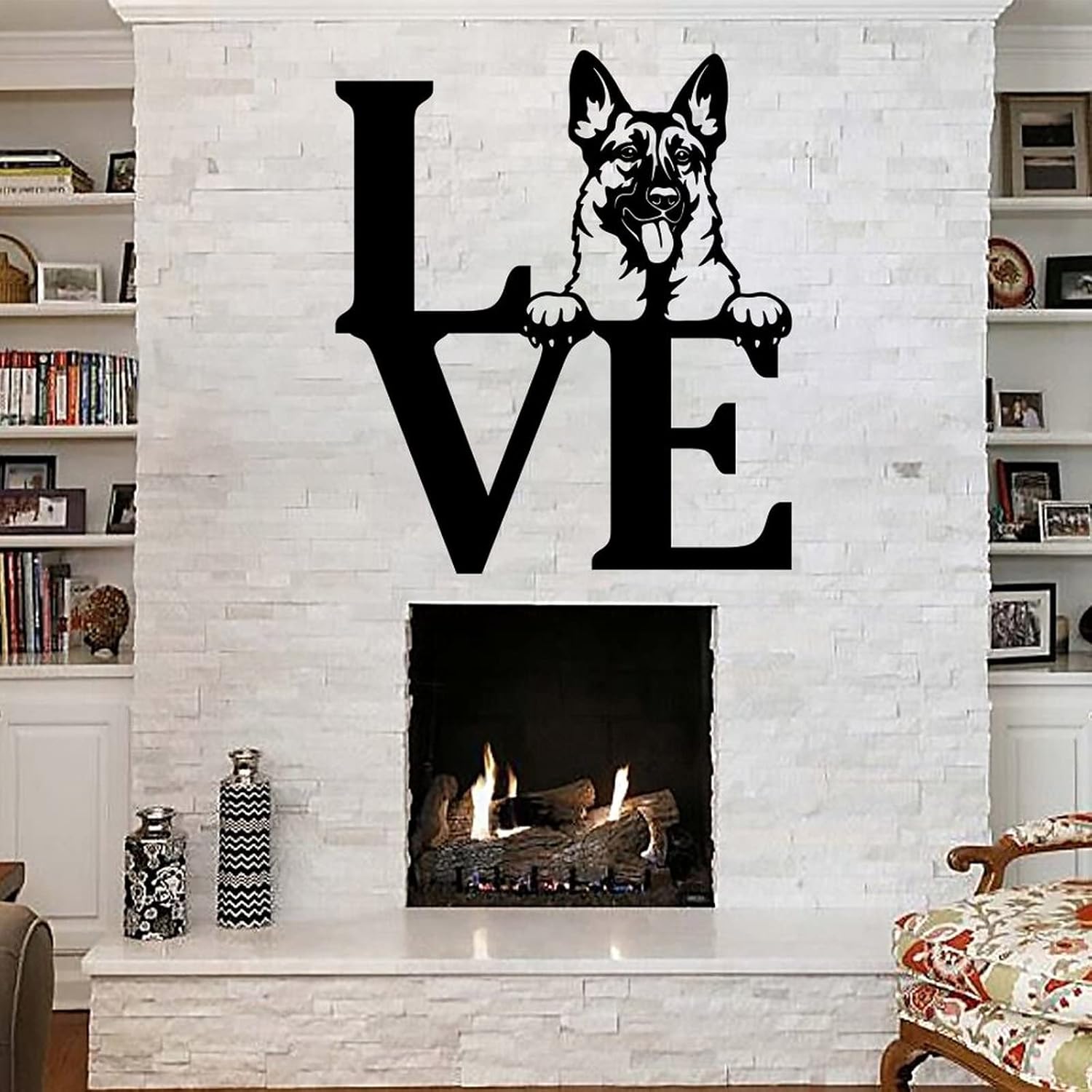 Love with Dog Cutout 14in Metal Wall Sign