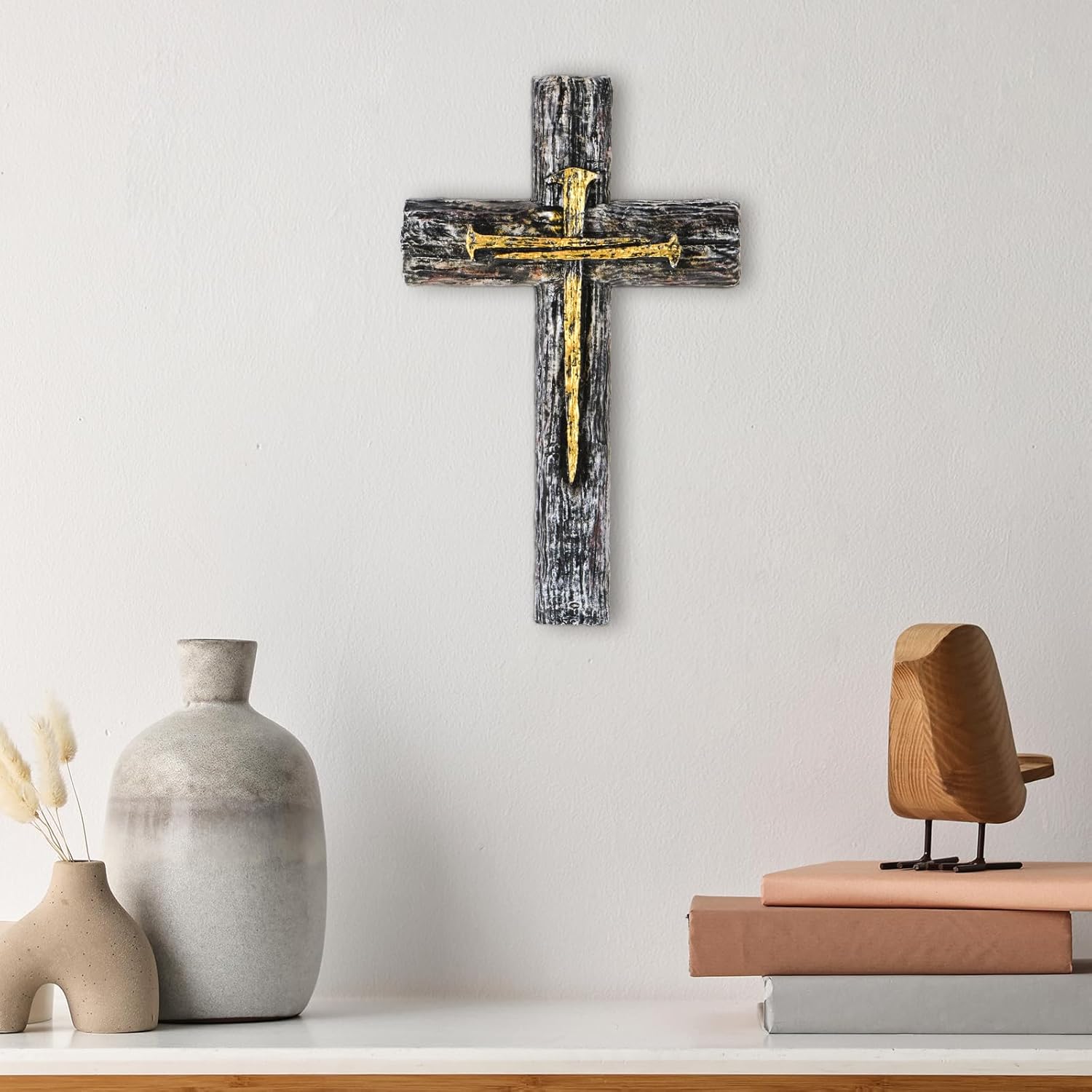 NCPLYGOU Rustic Wall Cross Decor with Golden Nail
