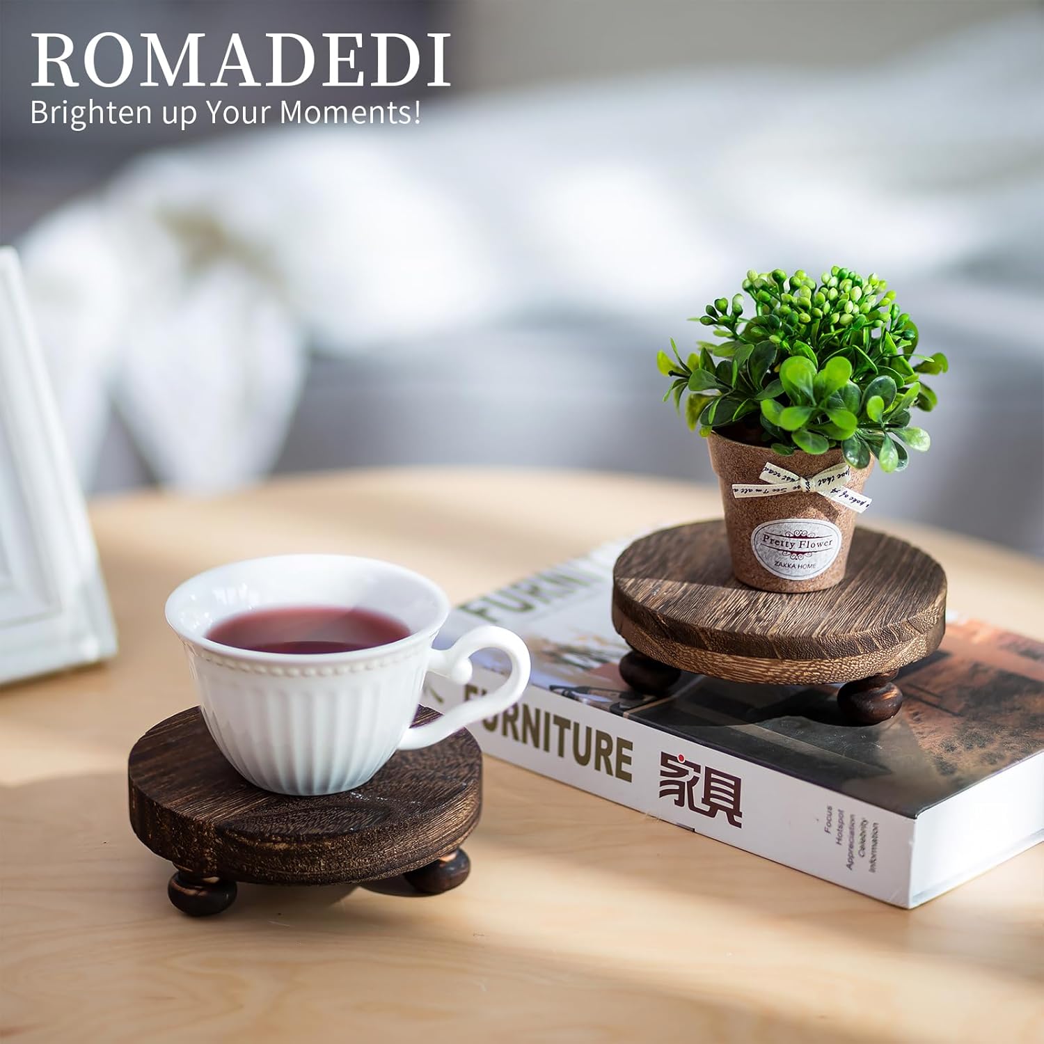 Romadedi Rustic Wood Display Risers - 2 pcs Farmhouse Decor