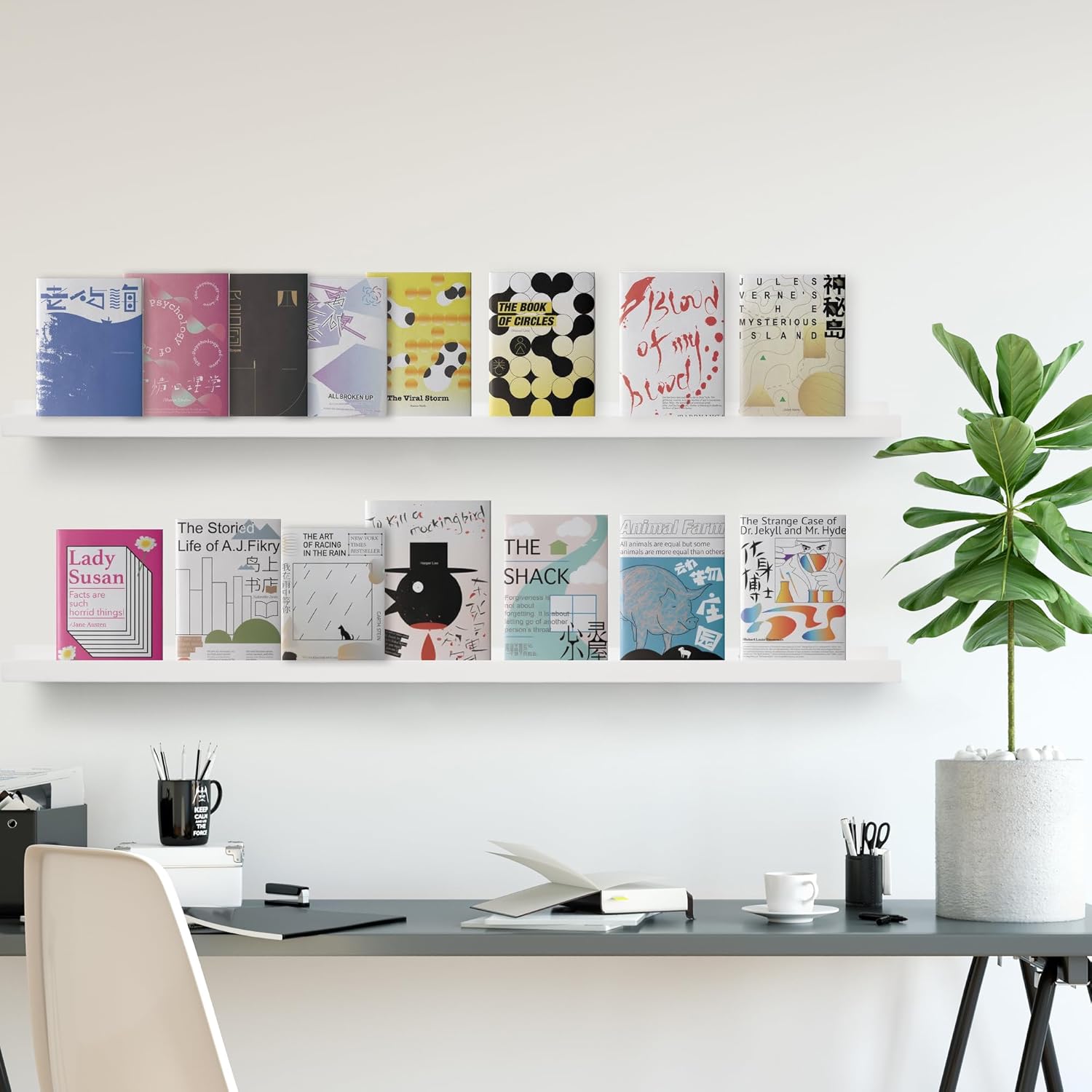 Rustic White Floating Shelves Set of 4 for Wall Display