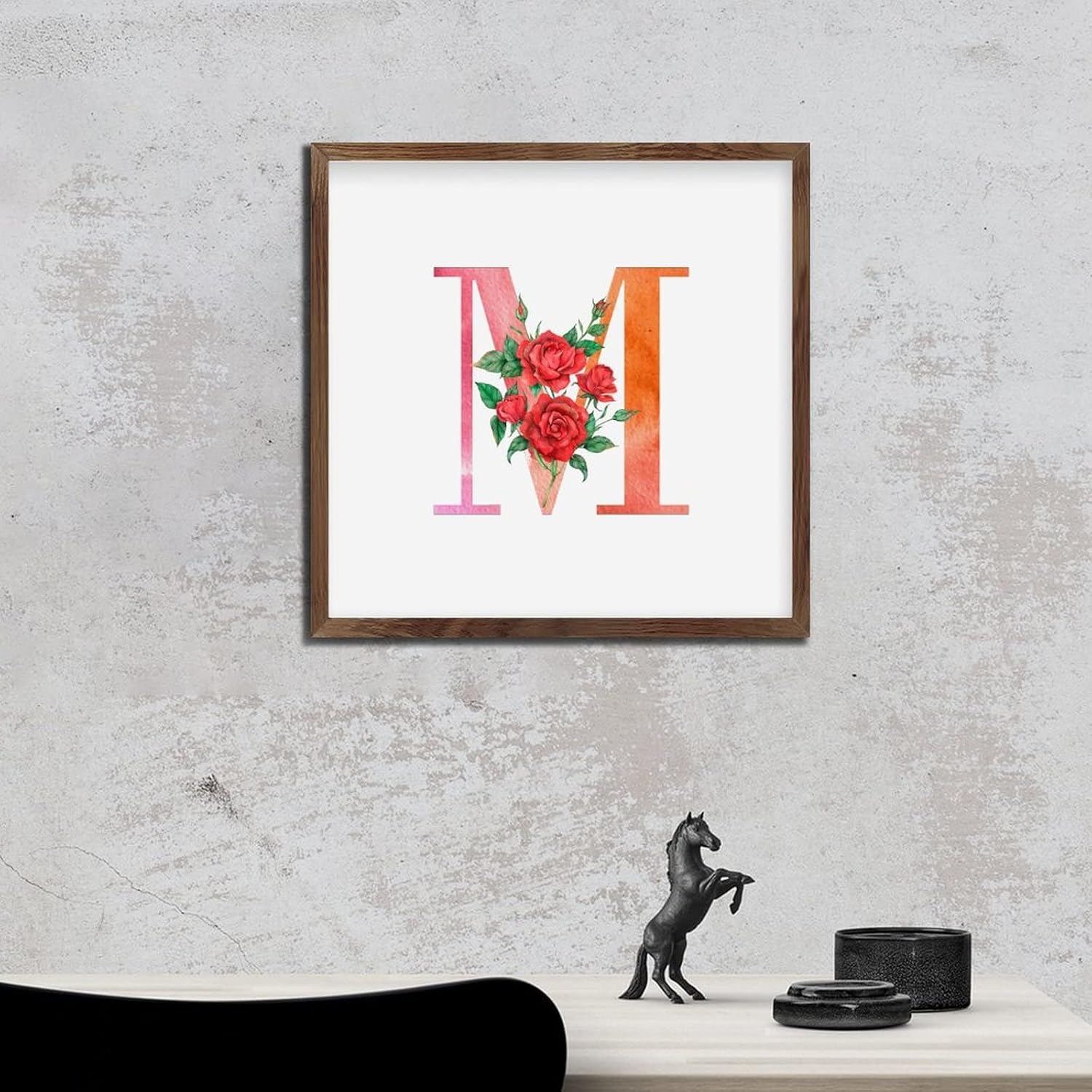 Red Monogram Initial Letter M Framed Wall Art Sign 1