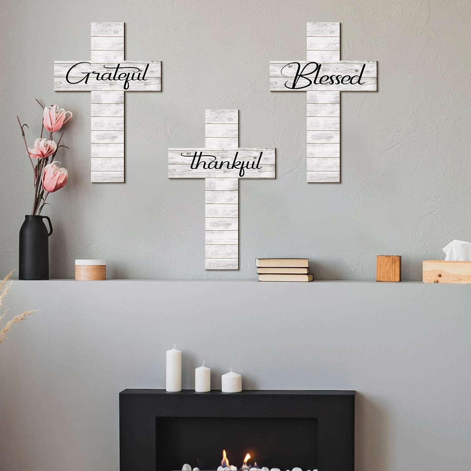 Yookeer 3 Piece Grateful Cross Wall Decor