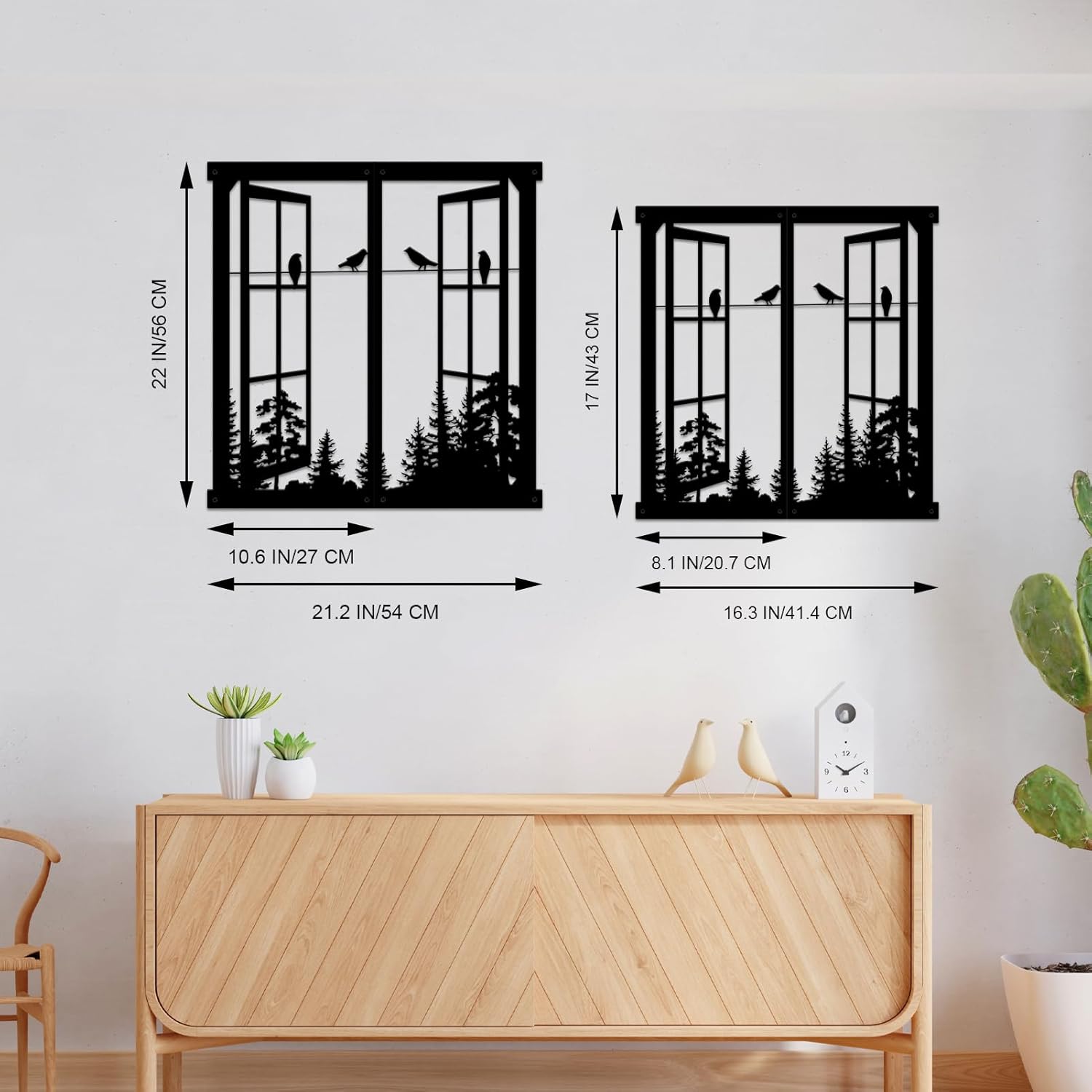 Resama Black Metal Wall Decor with Birds and Windows
