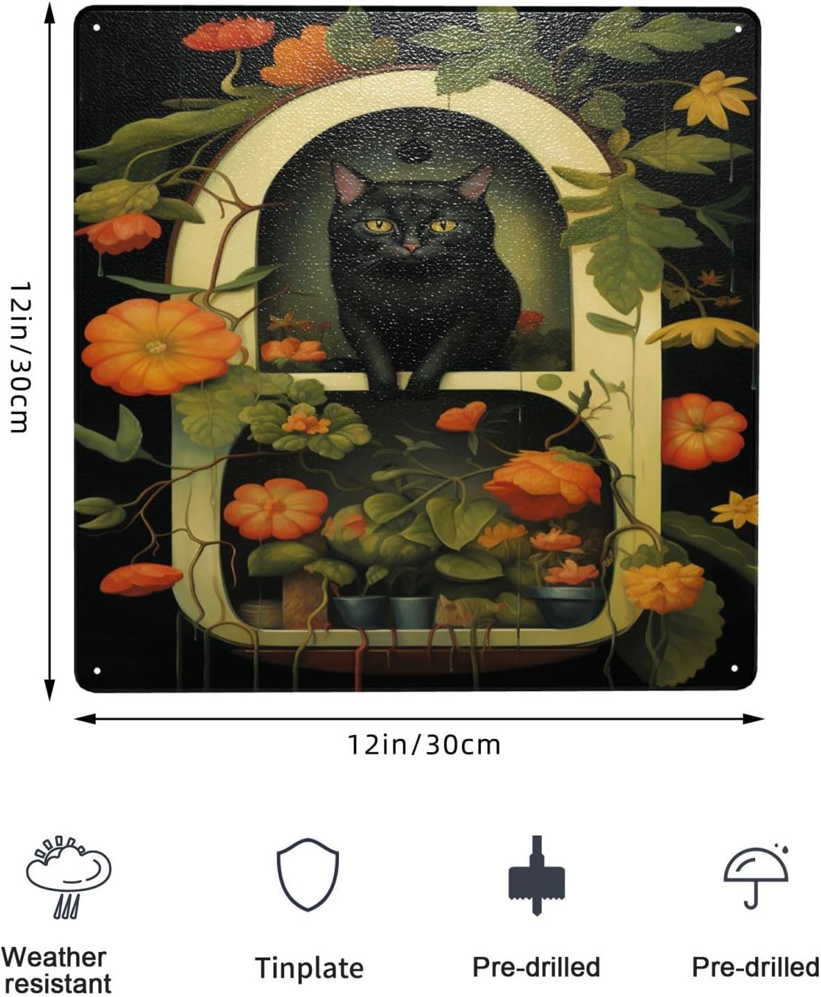 Floral Feline Elegance Cat Garden Metal Tin Sign