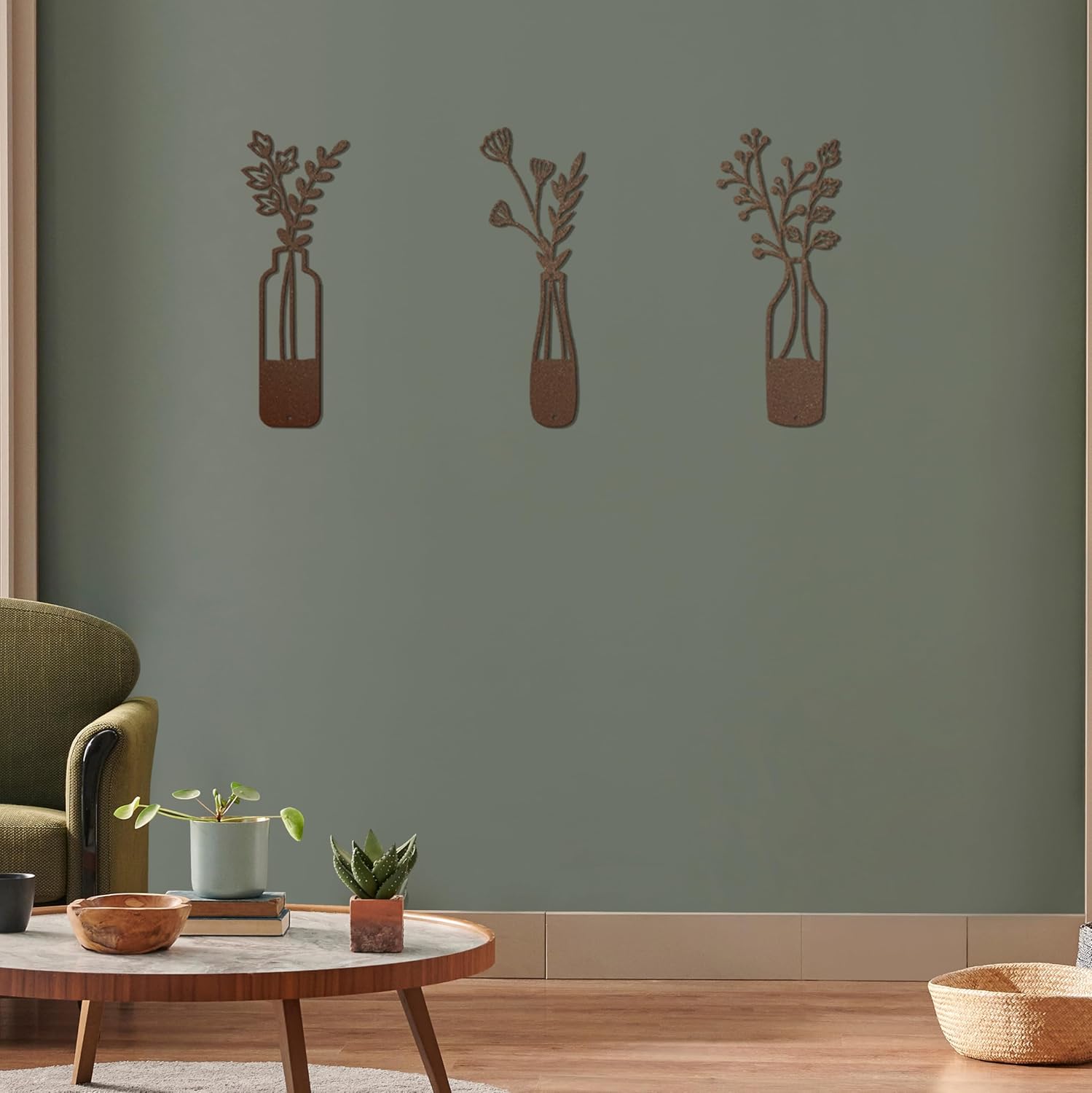 3-Piece Metal Flower Wall Art - Rustic Farmhouse Rust Finish