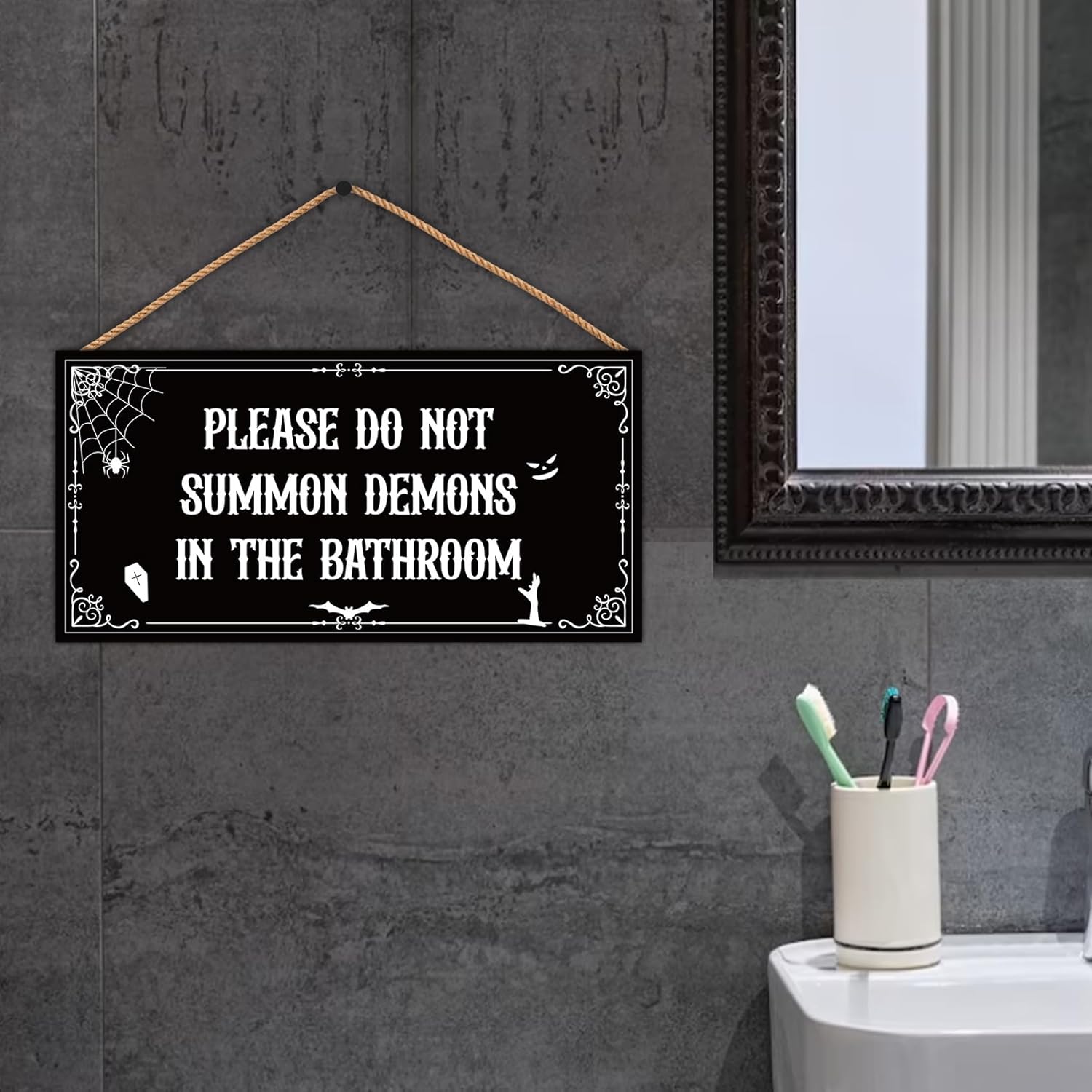 Vintage Funny Gothic Halloween Wooden Wall Sign
