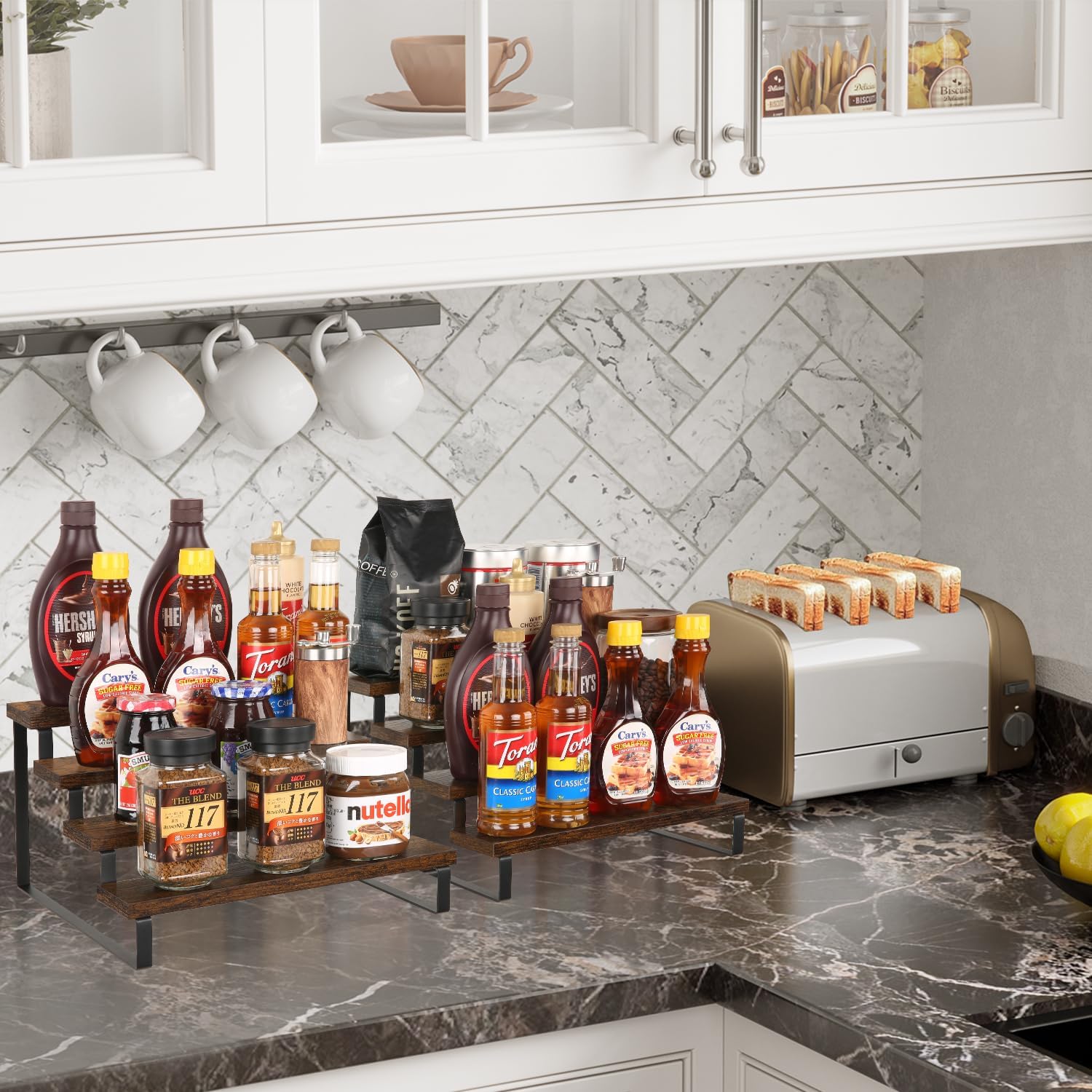 Yinmit 4 Tier Wooden Riser Stand 2 Pack