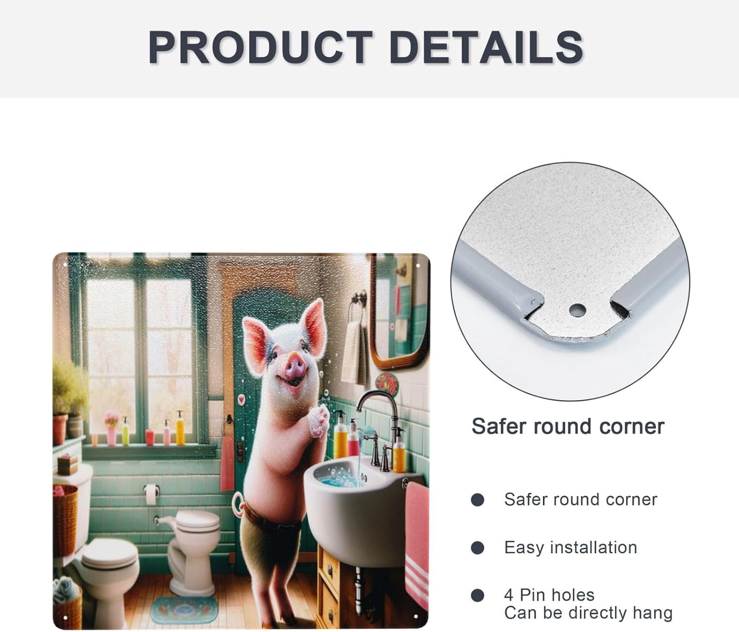 Cheerful Piglet Bathroom Decor Metal Tin Sign 1