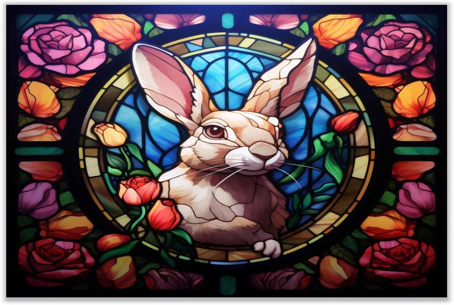 Stained Glass Easter Bunny Wall Decoration Wood Sign 12x18 Inch