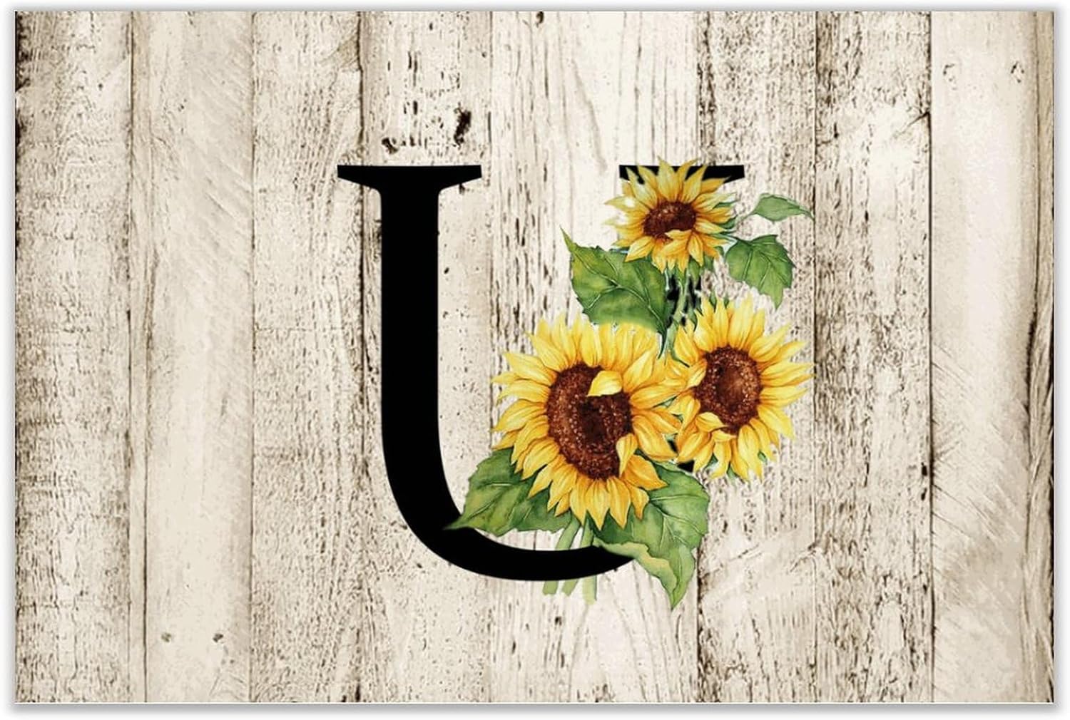Sunflower U Monogram Wall Art Rustic Wood Plaque 12x18 Inch
